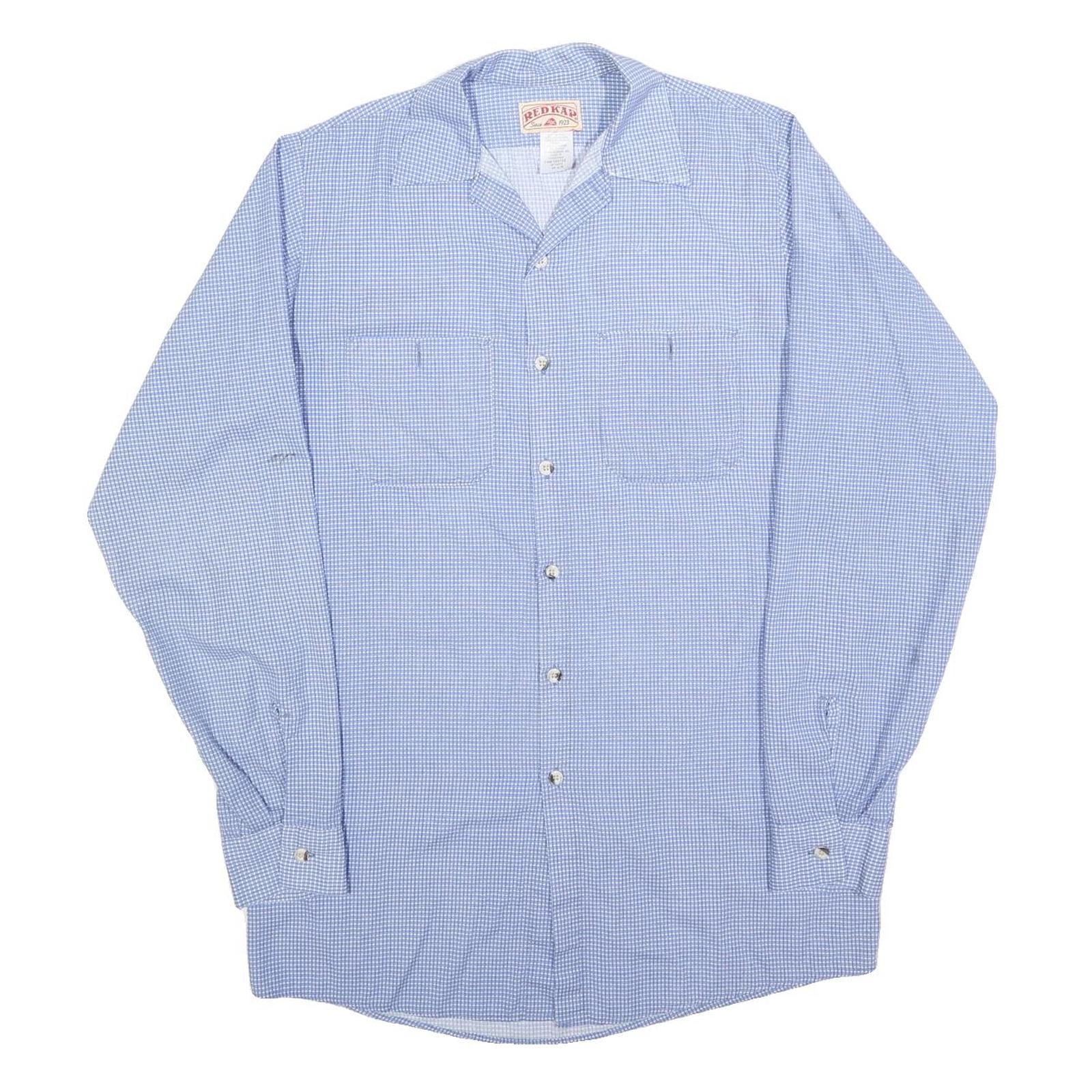 RED KAP Mens Blue Check Shirt M Cotton Blend Long Sleeve Button Closure Refurbished - N/A refurbished available on Cerqular