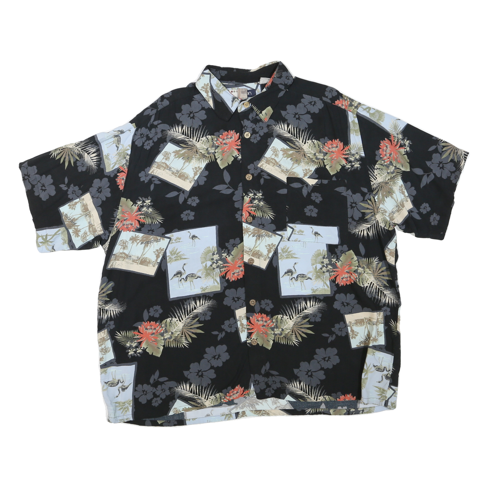 PURITAN Mens Black & Blue Hawaiian Shirt XL Cotton Blend Casual Summer Refurbished - N/A refurbished available on Cerqular