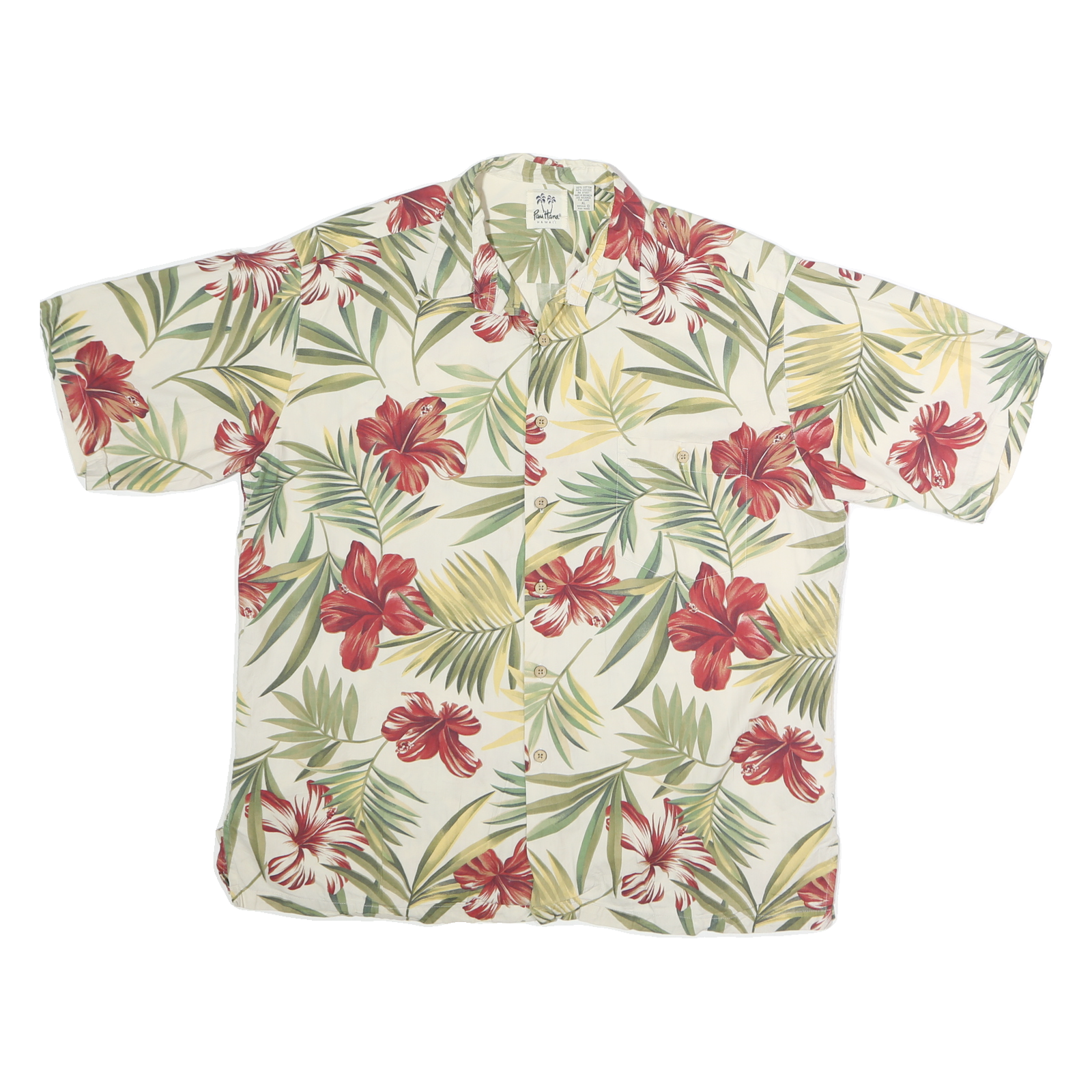 PAUHANA Mens Cream & Red Floral Cotton Hawaiian Shirt XL Casual Summer Short Refurbished - N/A refurbished available on Cerqular