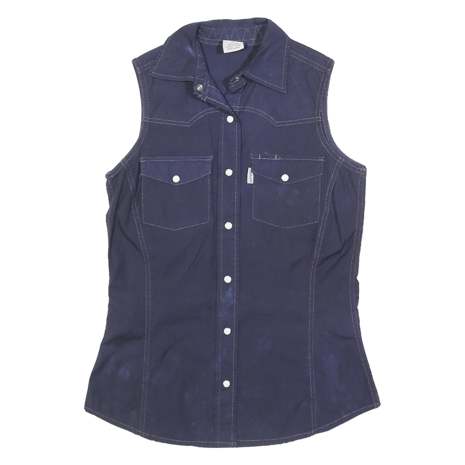 CARHARTT Womens Blue Plain Sleeveless Shirt XS Cotton Blend Canvas Button Refurbished - N/A refurbished available on Cerqular