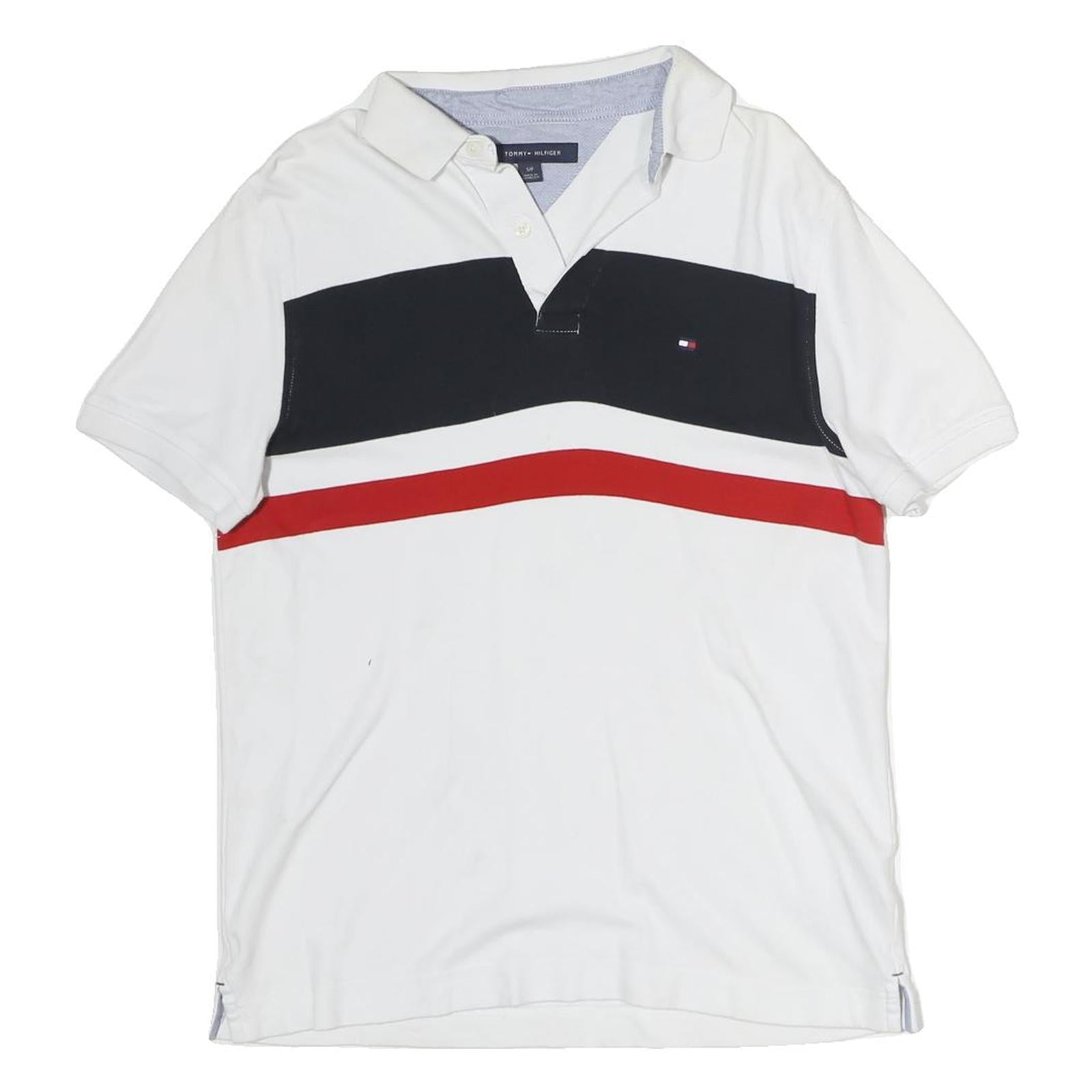 TOMMY HILFIGER Mens White & Black & Red Cotton Short Sleeve Polo Shirt S Refurbished - N/A refurbished available on Cerqular