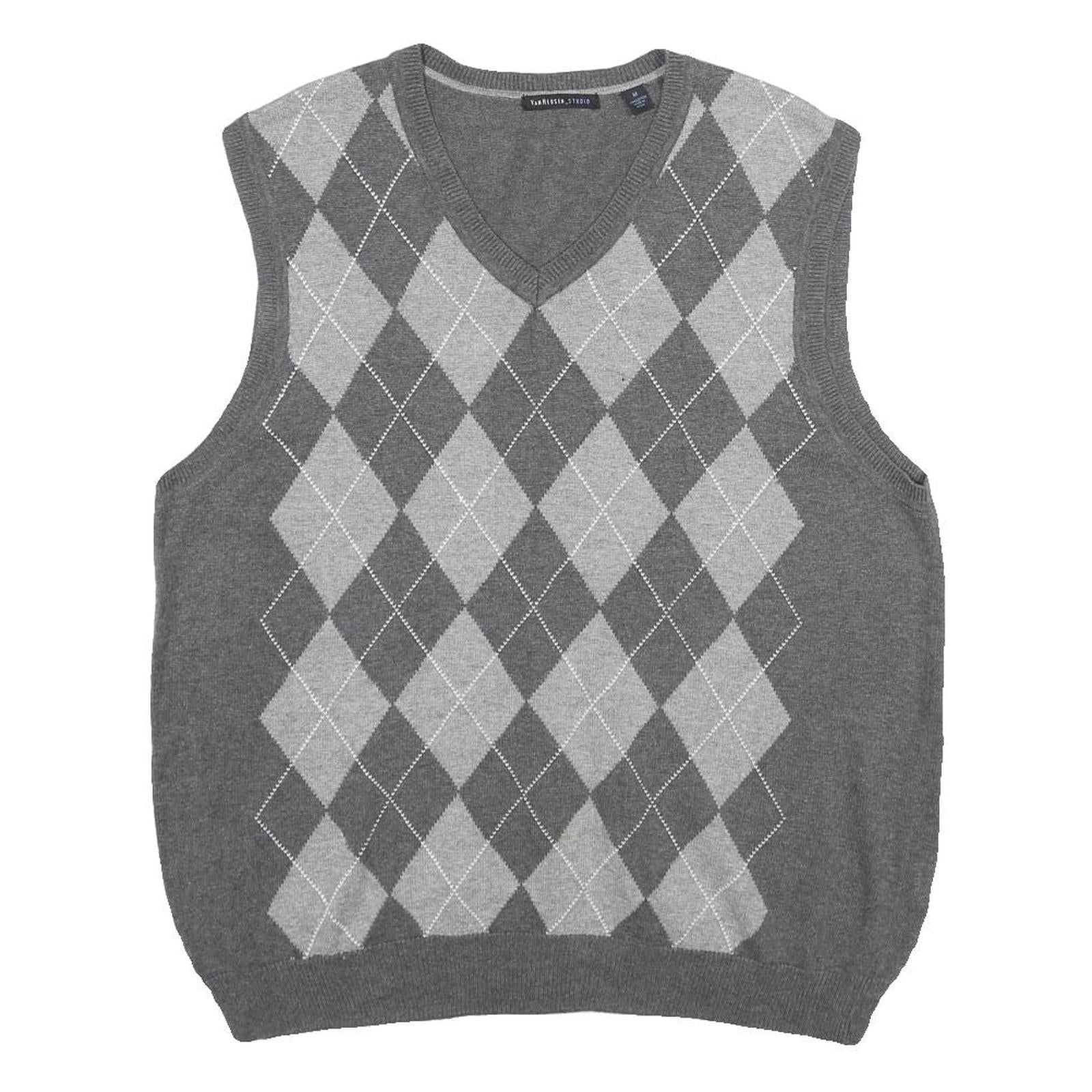 VAN HEUSEN Mens Grey Argyle Pattern V-Neck Cotton Jumper Vest M Classic knitwear Refurbished - N/A refurbished available on Cerqular