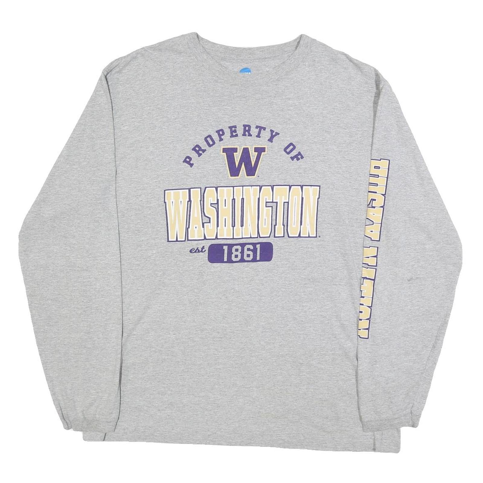 NCAA Mens Grey Washington Graphic T-Shirt XL Long Sleeve Crew Neck College Refurbished - N/A refurbished available on Cerqular