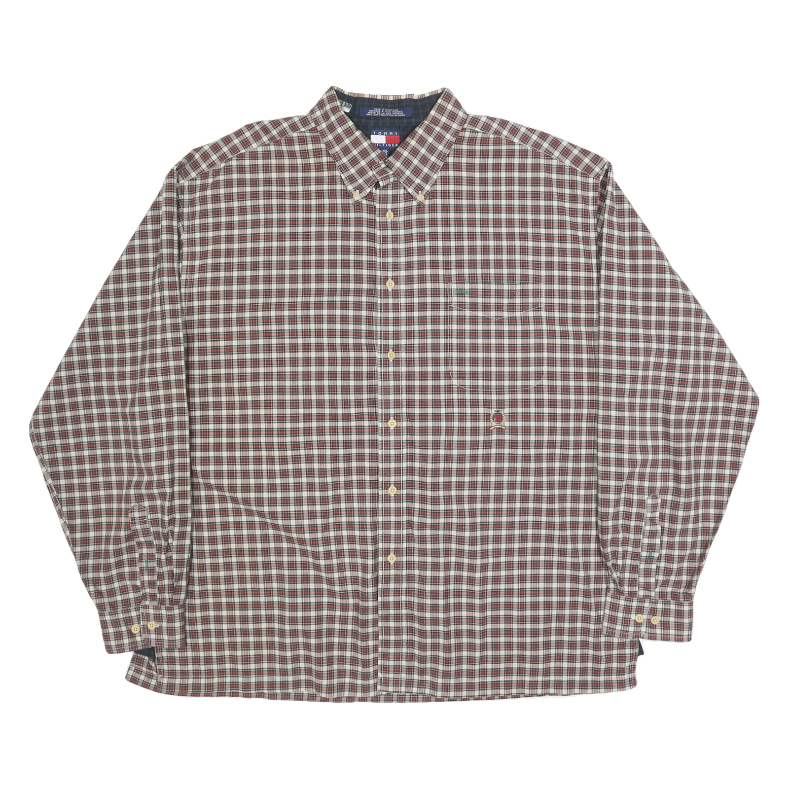 TOMMY HILFIGER Mens Red White & Green Check Shirt 2XL Button Down Collar Long Refurbished - N/A refurbished available on Cerqular