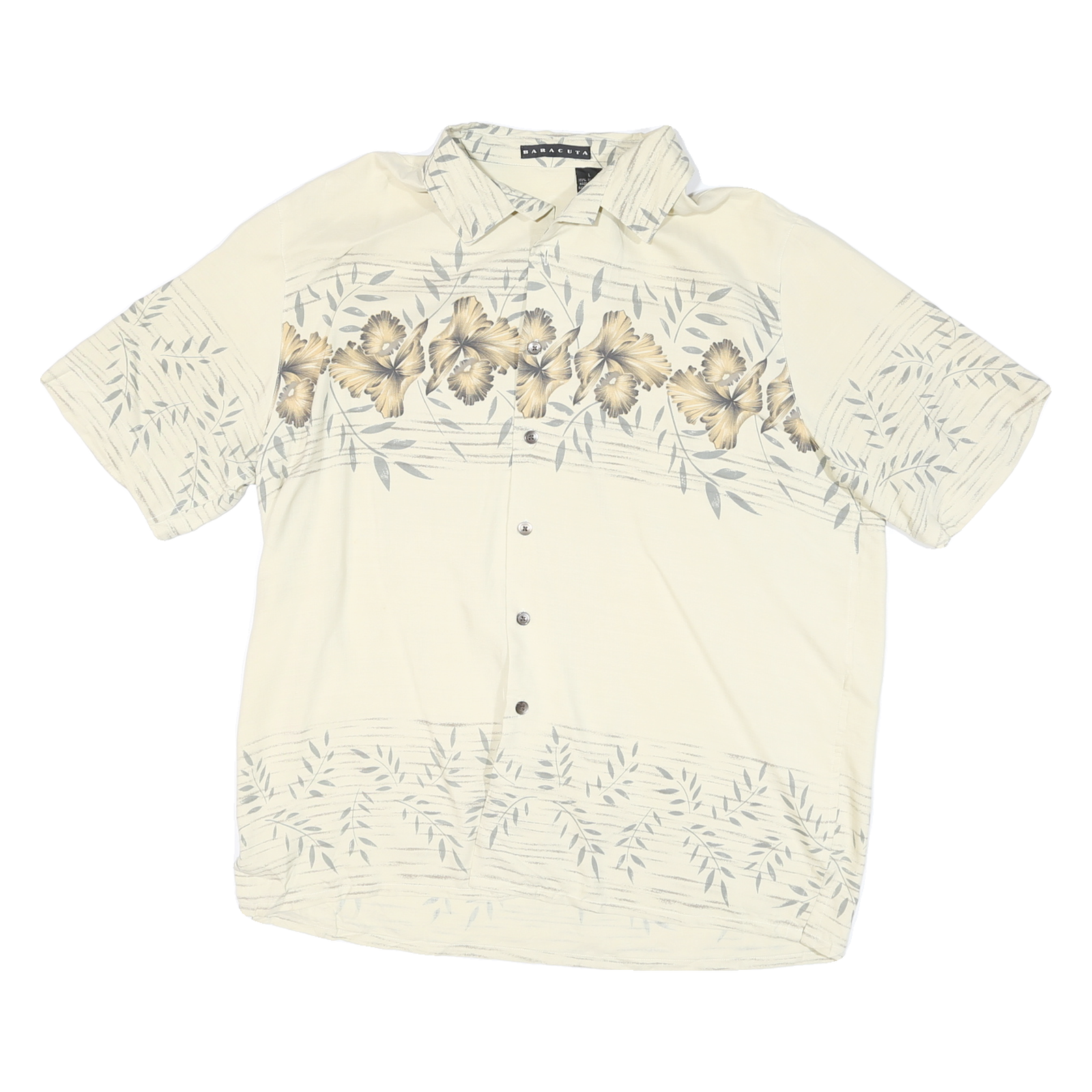 Buy BARACUTA Mens Cream Silk Hawaiian Shirt L Summer Floral Short Sleeve Refurbished - $25.99 BARACUTA Mens Cream Silk Hawaiian Shirt L Summer Floral Short Sleeve Refurbished - N/A refurbished available on Cerqular
