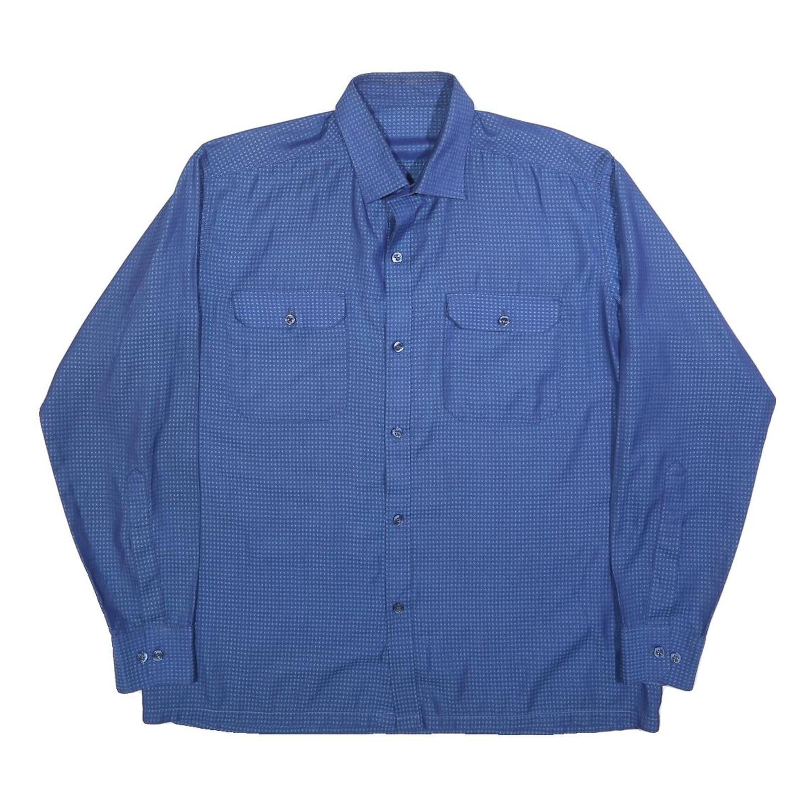 Mens Blue Pattern Long Sleeve Shirt L Button Front Casual Workwear Relaxed Fit Refurbished - N/A refurbished available on Cerqular