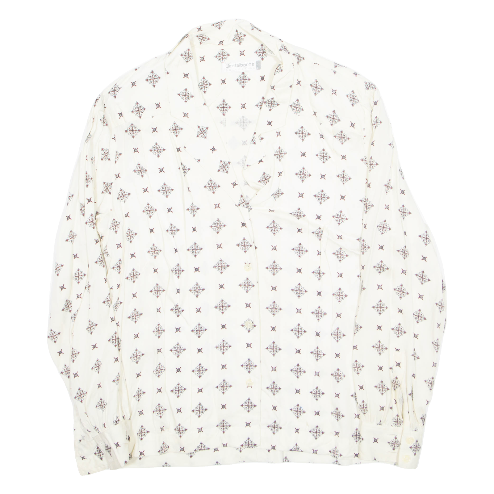 LIZ CLAIBORNE Petite Womens Printed Shirt Cream Collared 90s Spotted S Refurbished - N/A refurbished available on Cerqular