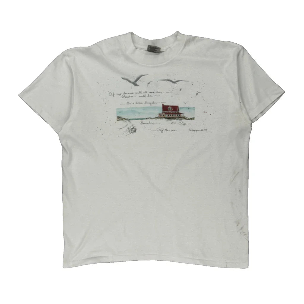 Buy Seaside House Oneita Single Stitch T-Shirt - XL White Cotton Blend Refurbished - $21.76 Seaside House Oneita Single Stitch T-Shirt - XL White Cotton Blend Refurbished - Thrifted (note: this is a term often used to describe second- refurbished available on Cerqular