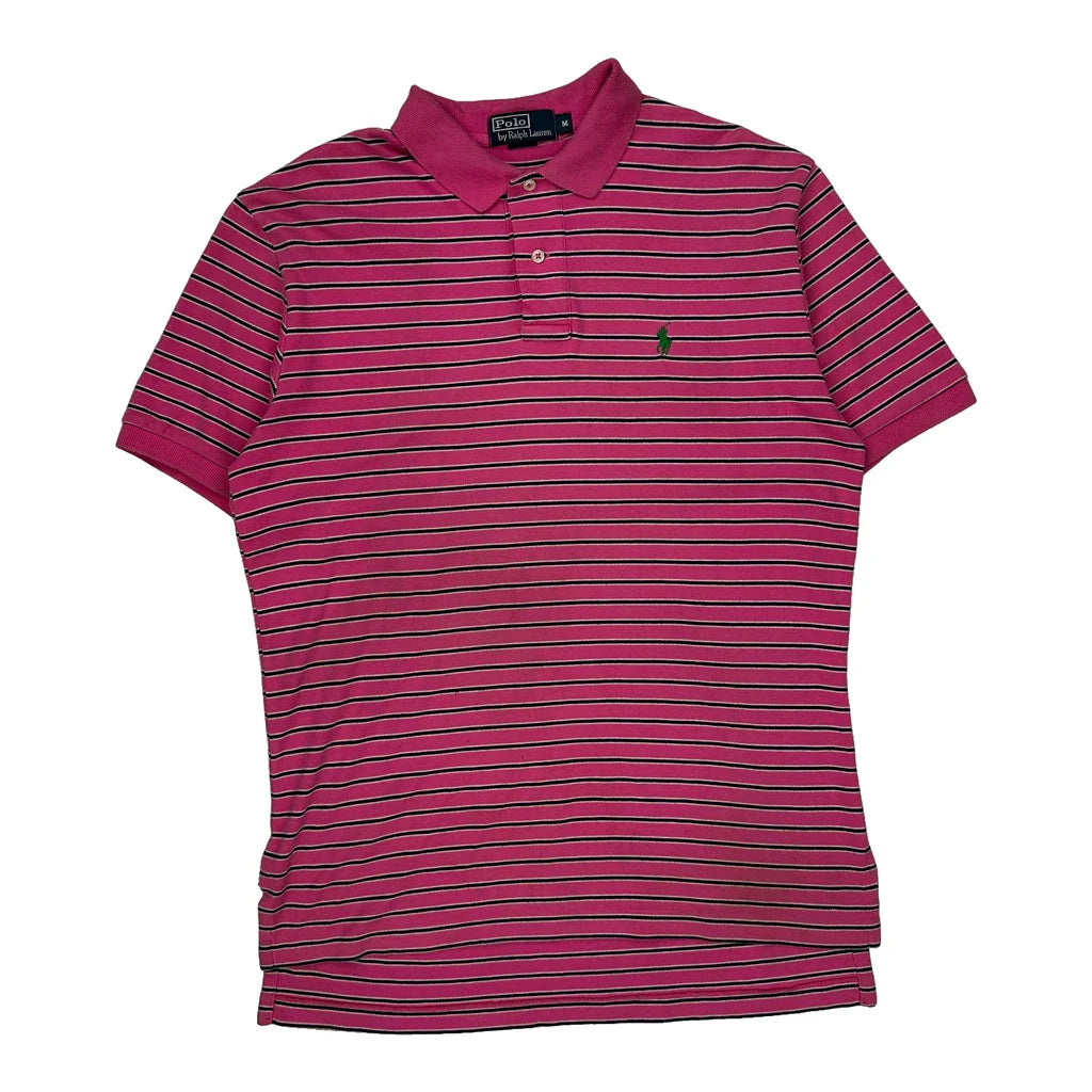 Polo By Ralph Lauren Striped Polo Shirt - Medium Pink Cotton Refurbished - Thrifted (note: this is a term often used to describe second- refurbished available on Cerqular