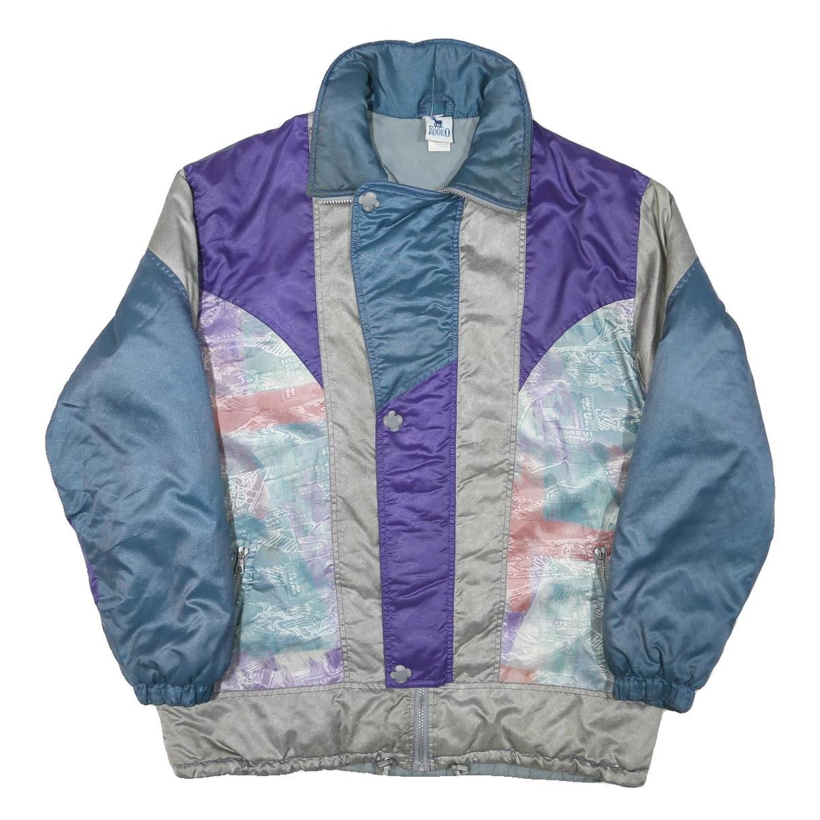 RODEO Mens Blue & Purple Track Jacket L Polyester Blend Colourblock Zip Relaxed Refurbished - N/A refurbished available on Cerqular