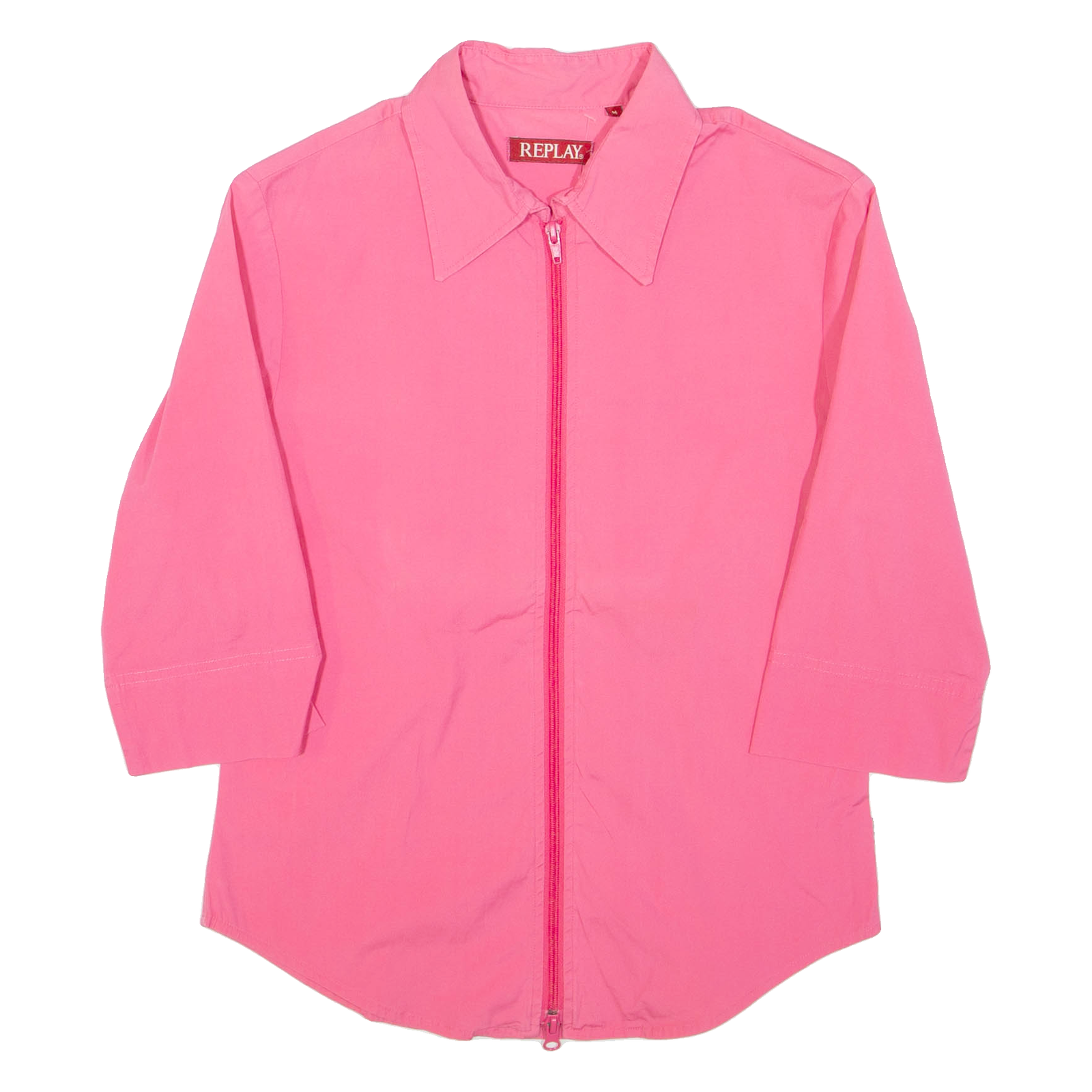 REPLAY Zip Up Womens Plain Shirt Pink 3/4 Sleeve M Refurbished - N/A refurbished available on Cerqular