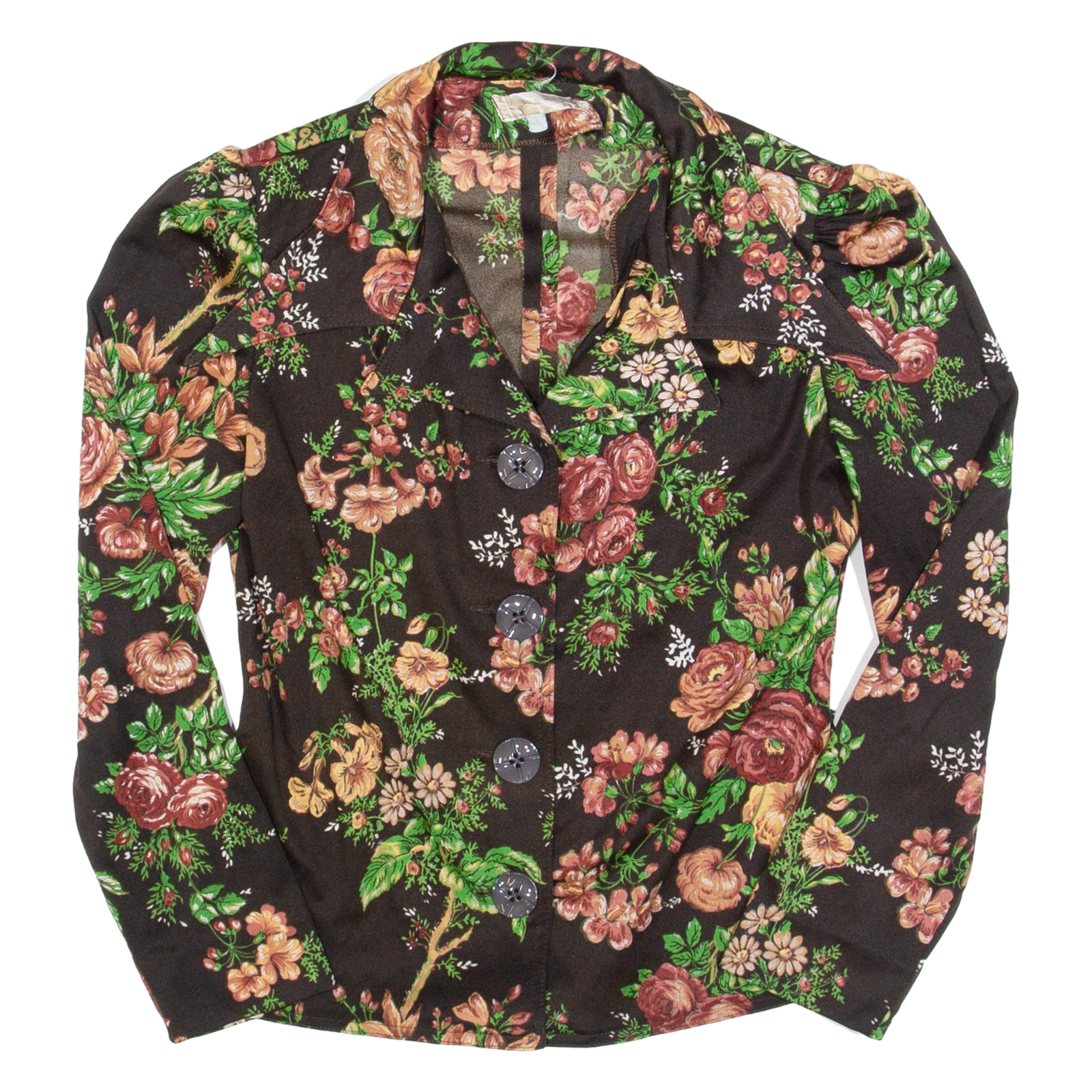 Womens Printed Blouse Brown Collared Long Sleeve 90s Floral S Refurbished - N/A refurbished available on Cerqular