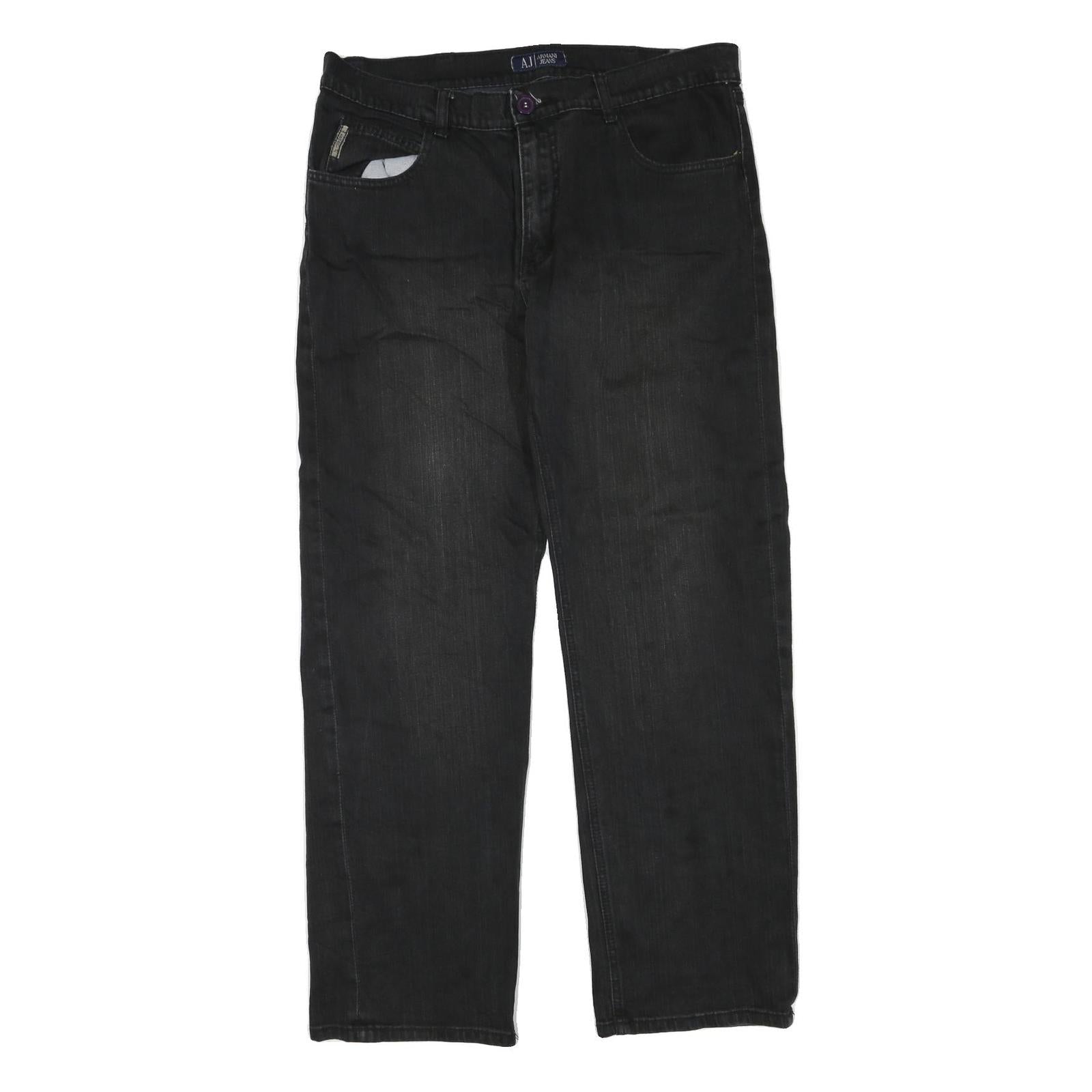 ARMANI JEANS Womens Black Regular Straight Denim W36 L30 Zip Cotton Blend Refurbished - N/A refurbished available on Cerqular