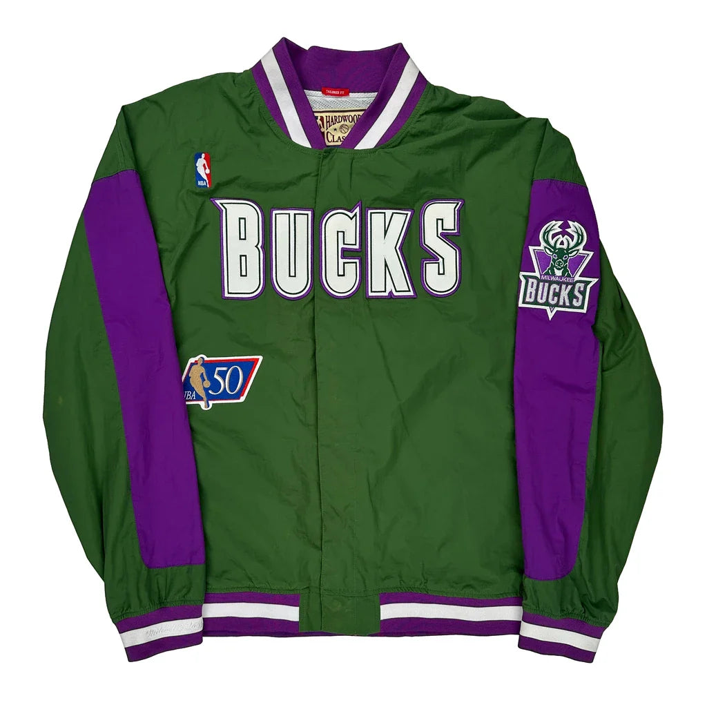 Milwaukee Bucks Mitchell & Ness Nba Varsity Jacket - 2XL Green Polyester Refurbished - Thrifted (note: this is a term often used to describe second- refurbished available on Cerqular