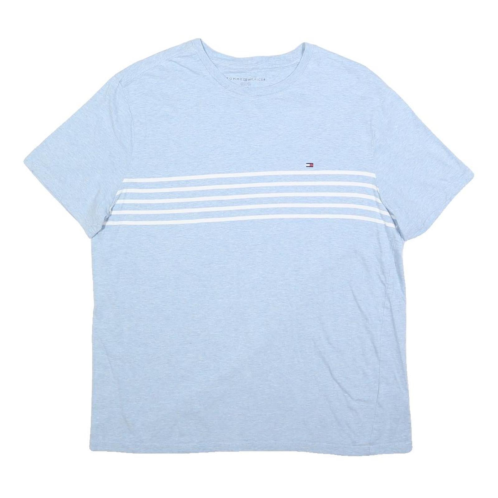 TOMMY HILFIGER Mens Light Blue & White Striped T-Shirt L Short Sleeve Crew Neck Refurbished - N/A refurbished available on Cerqular