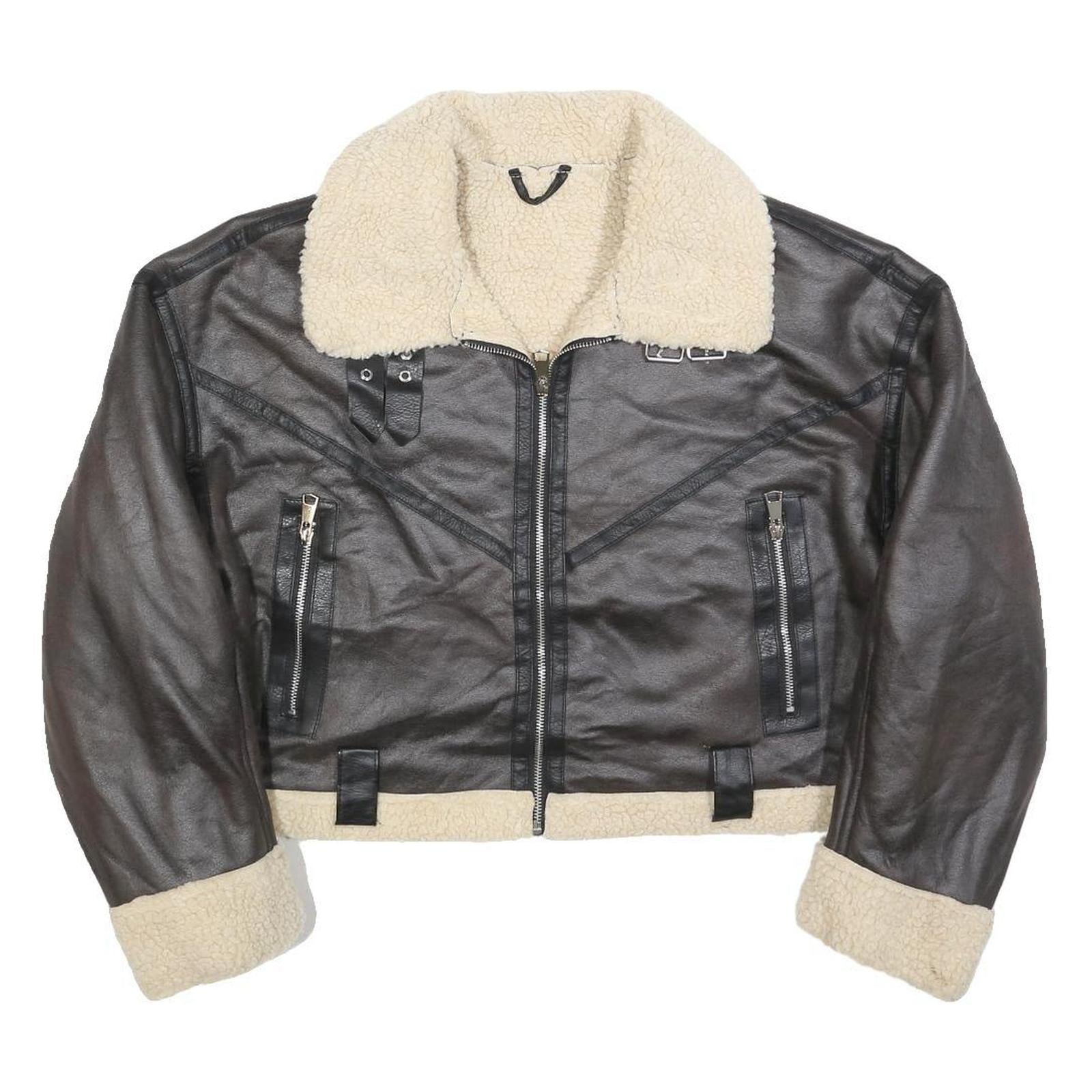 Womens Black Faux Leather Jacket XL Polyester Blend Plain Zip Collar Long Sleeve Refurbished - N/A refurbished available on Cerqular