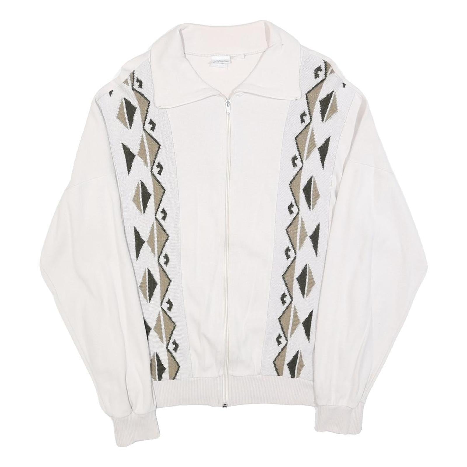 PLANTIER Mens White Cotton Patterned Zip Up Jumper M Casual Comfort Design Refurbished - N/A refurbished available on Cerqular