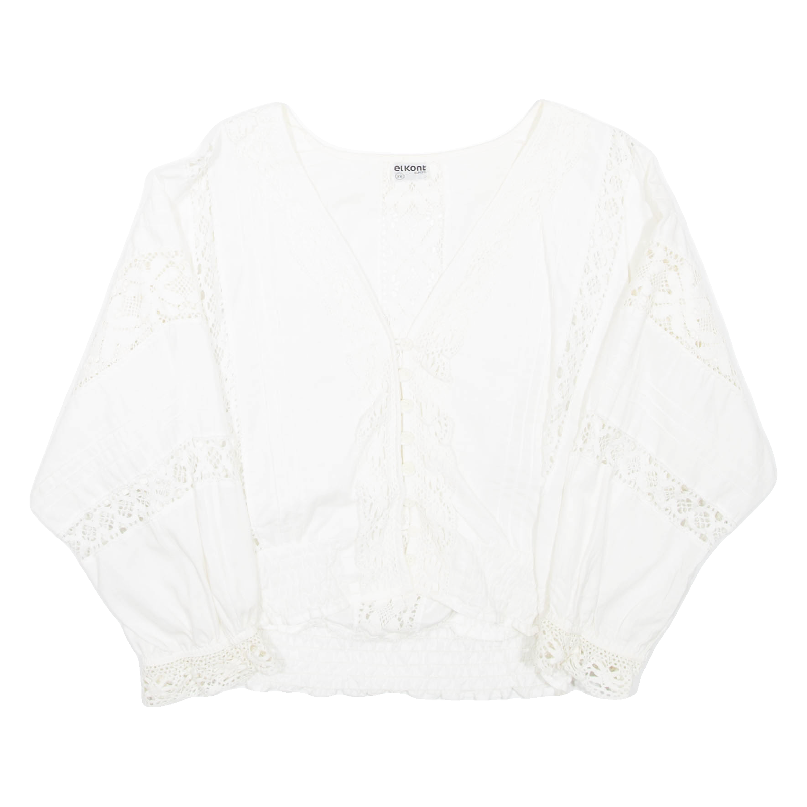 ELKONT Womens Cropped Blouse White V-Neck Long Sleeve M Refurbished - N/A refurbished available on Cerqular