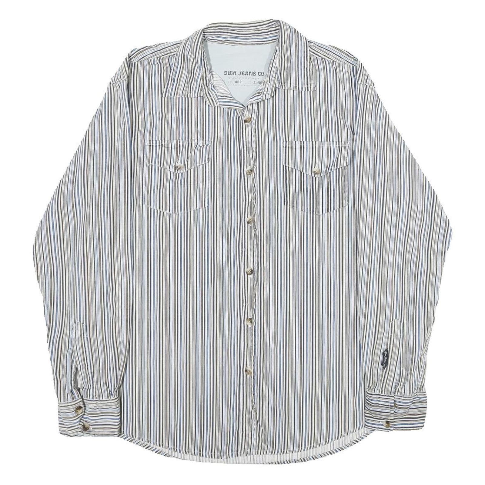 BUM JEANS CO Mens Blue Beige Striped Shirt M Casual Cotton Button Shirt Refurbished - N/A refurbished available on Cerqular