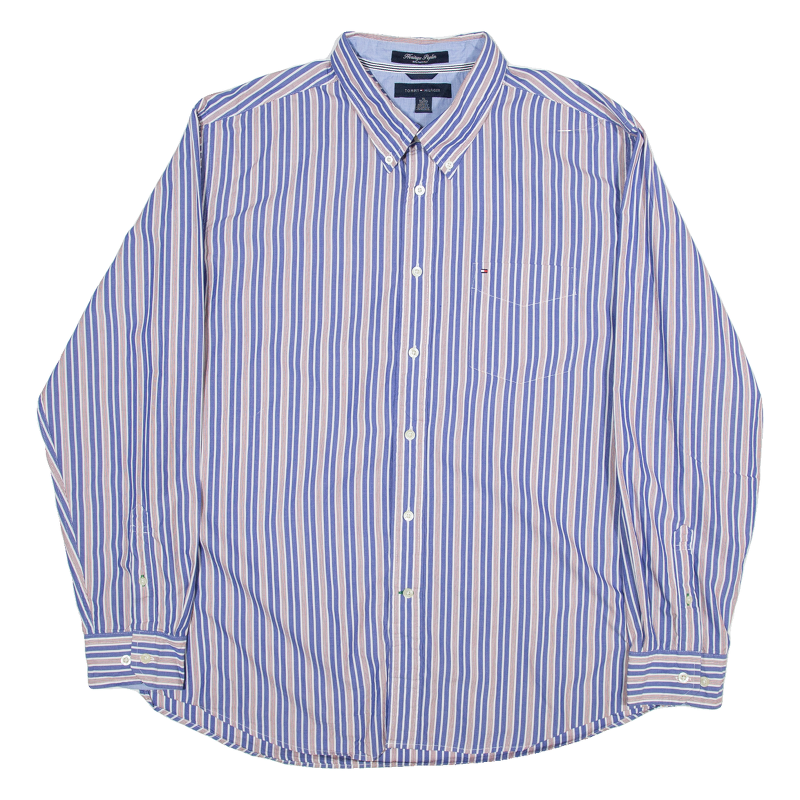 TOMMY HILFIGER Heritage Poplin Mens Shirt Blue Striped Long Sleeve XL Refurbished - N/A refurbished available on Cerqular