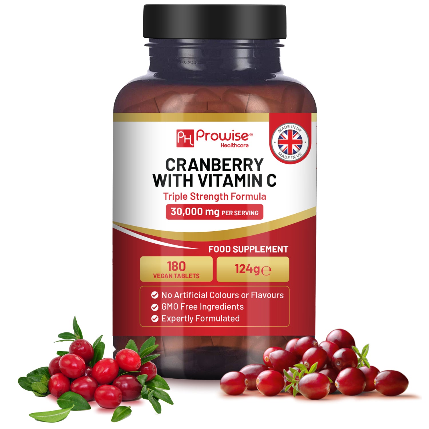 Triple Strength Cranberry 30,000mg added with Vitamin C | UTI Cranberry 180 Tablets for Women | UK Made by Prowise Healthcare Refurbished - Prowise Healthcare refurbished available on Cerqular