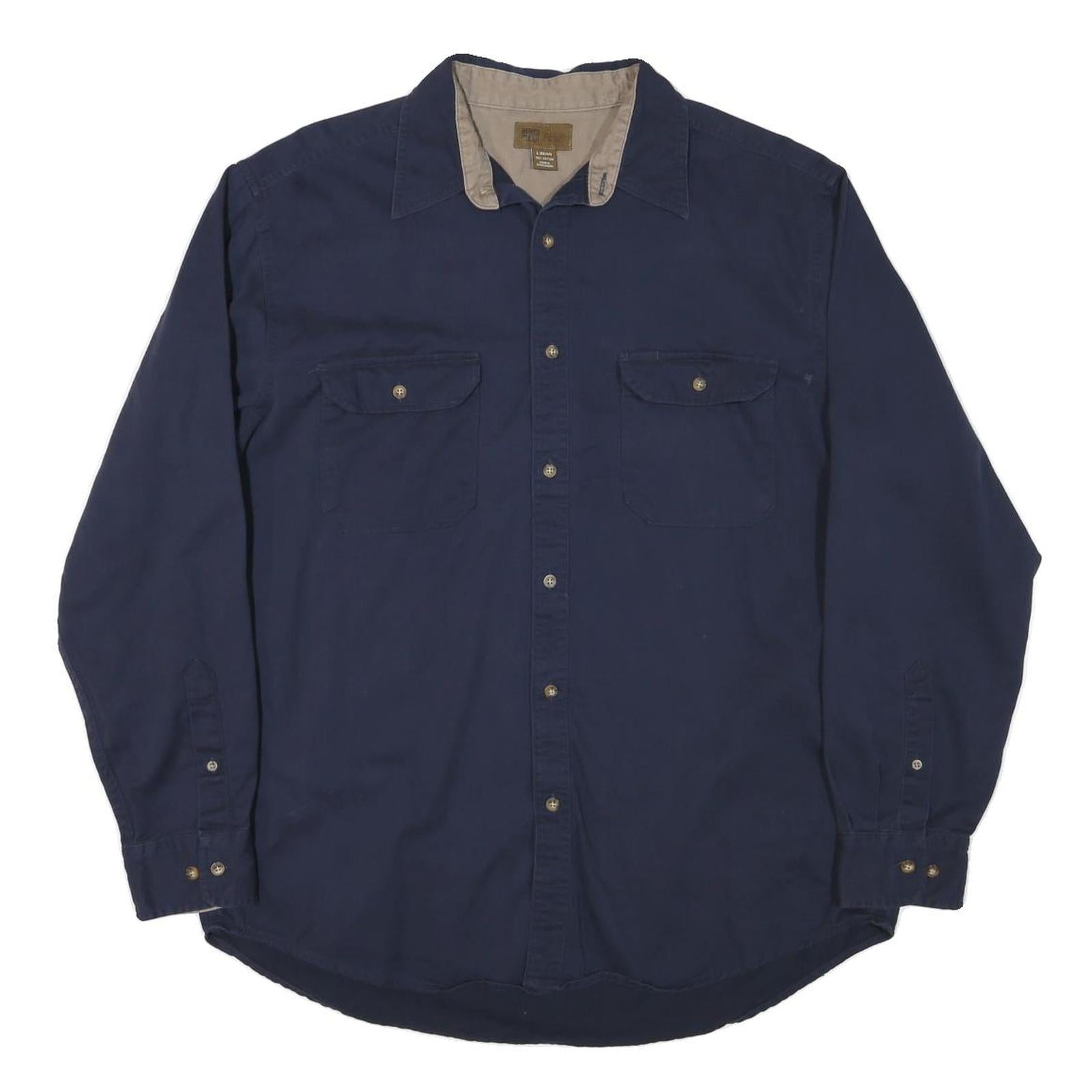 FADED GLORY Mens Navy Blue Cotton Blend Casual Shirt L Long Sleeve Button Refurbished - N/A refurbished available on Cerqular