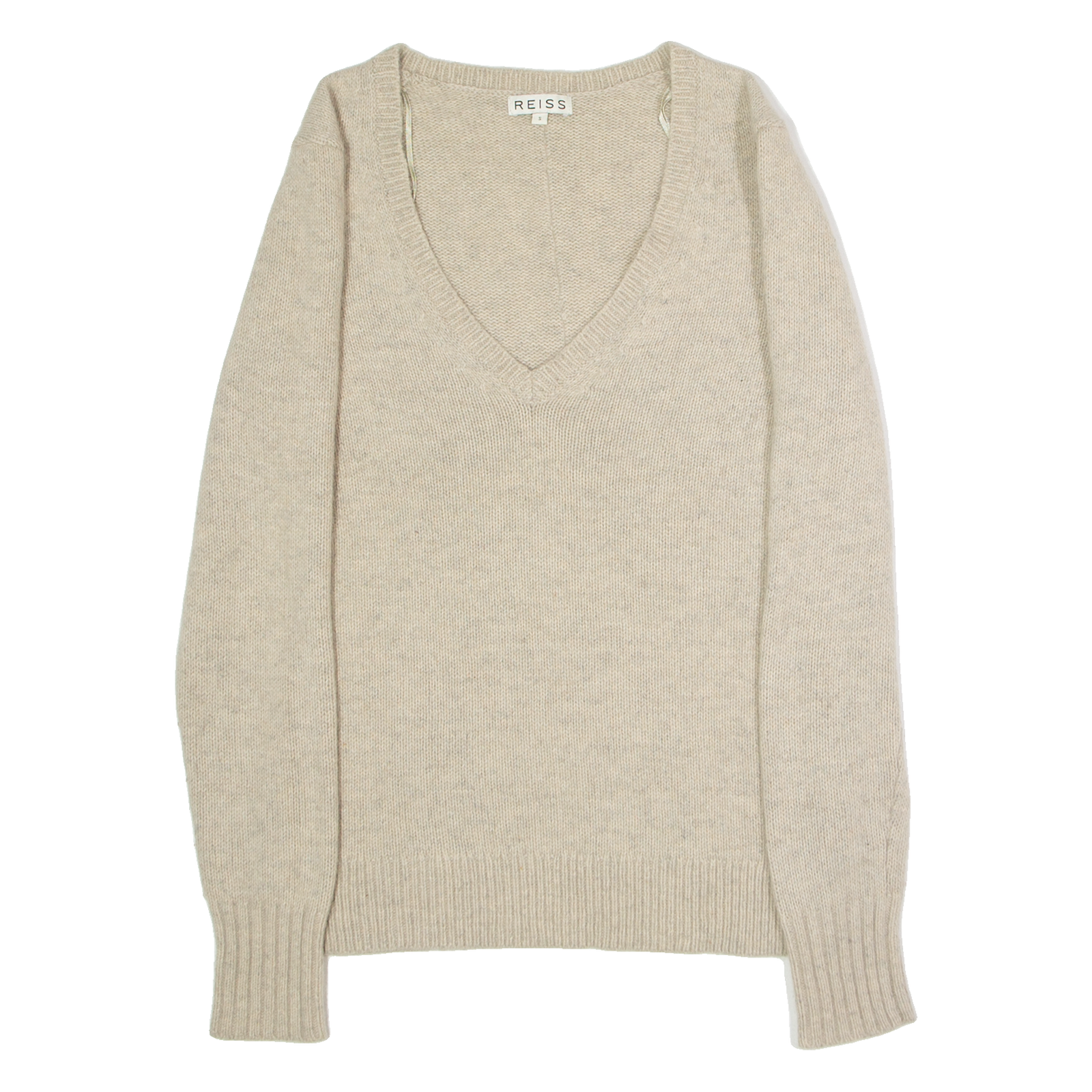 REISS Snap Womens Jumper Beige V-Neck Tight Knit S Refurbished - N/A refurbished available on Cerqular