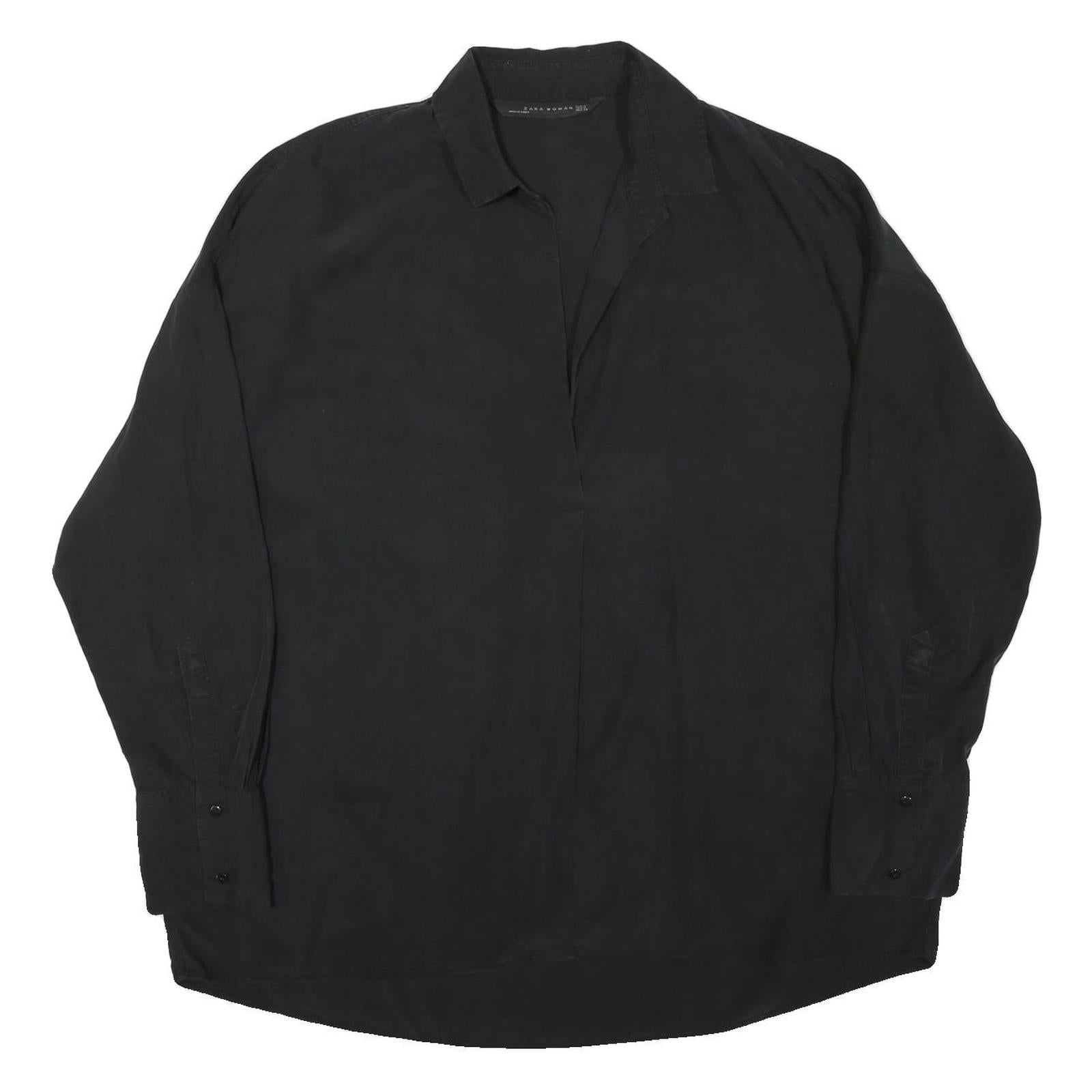 ZARA Womens Black Basic Shirt Long Sleeve Collared Plain M Cotton Blend Refurbished - N/A refurbished available on Cerqular