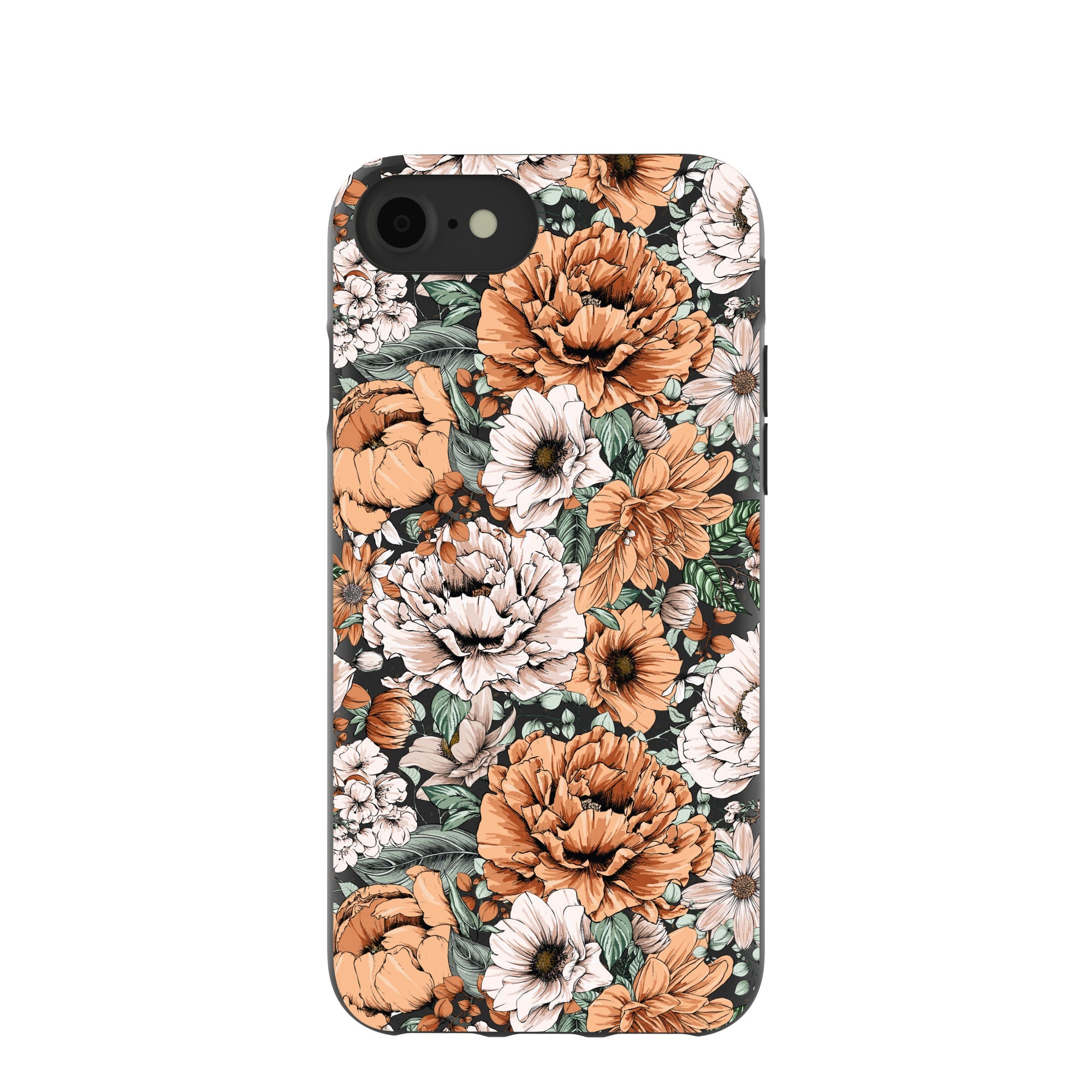 Black Peachy Peonies iPhone 6/6s/7/8/SE Case Refurbished - Pela Case refurbished available on Cerqular
