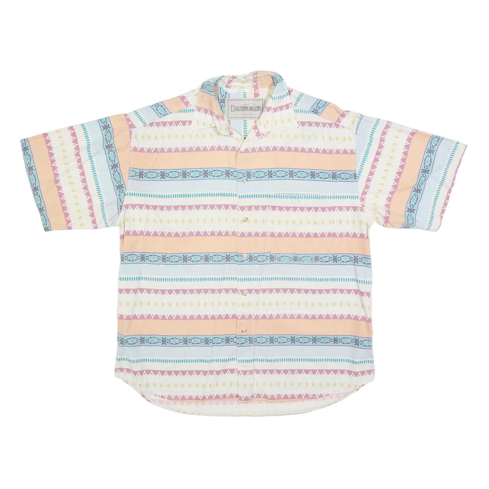 DEEPESH MODE Mens White & Pastel Patterned Cotton Blend Shirt L Summer Casual Refurbished - N/A refurbished available on Cerqular