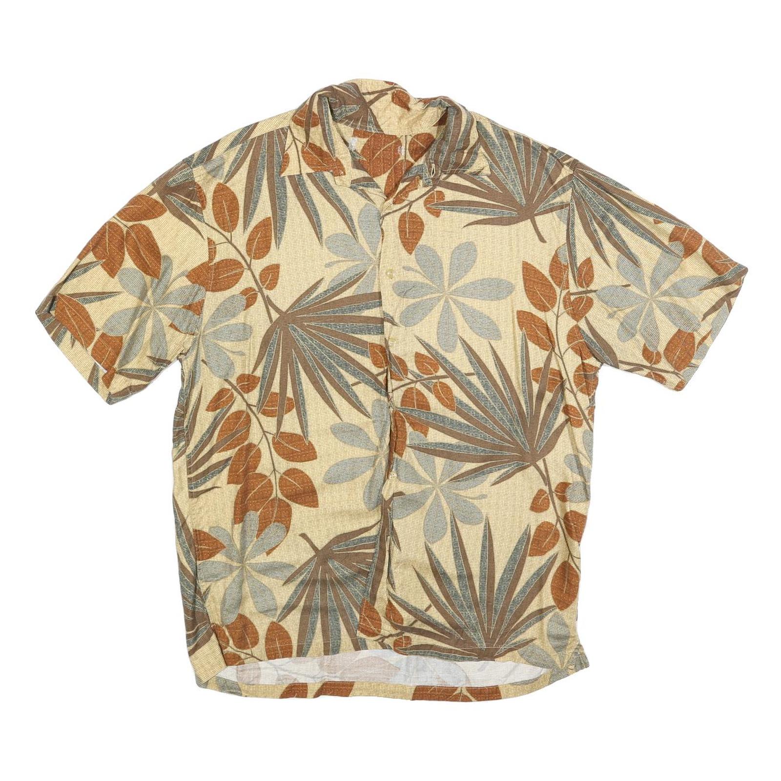 Mens Beige & Brown Leaf Print Casual Shirt L Cotton Blend Summer Wear Refurbished - N/A refurbished available on Cerqular