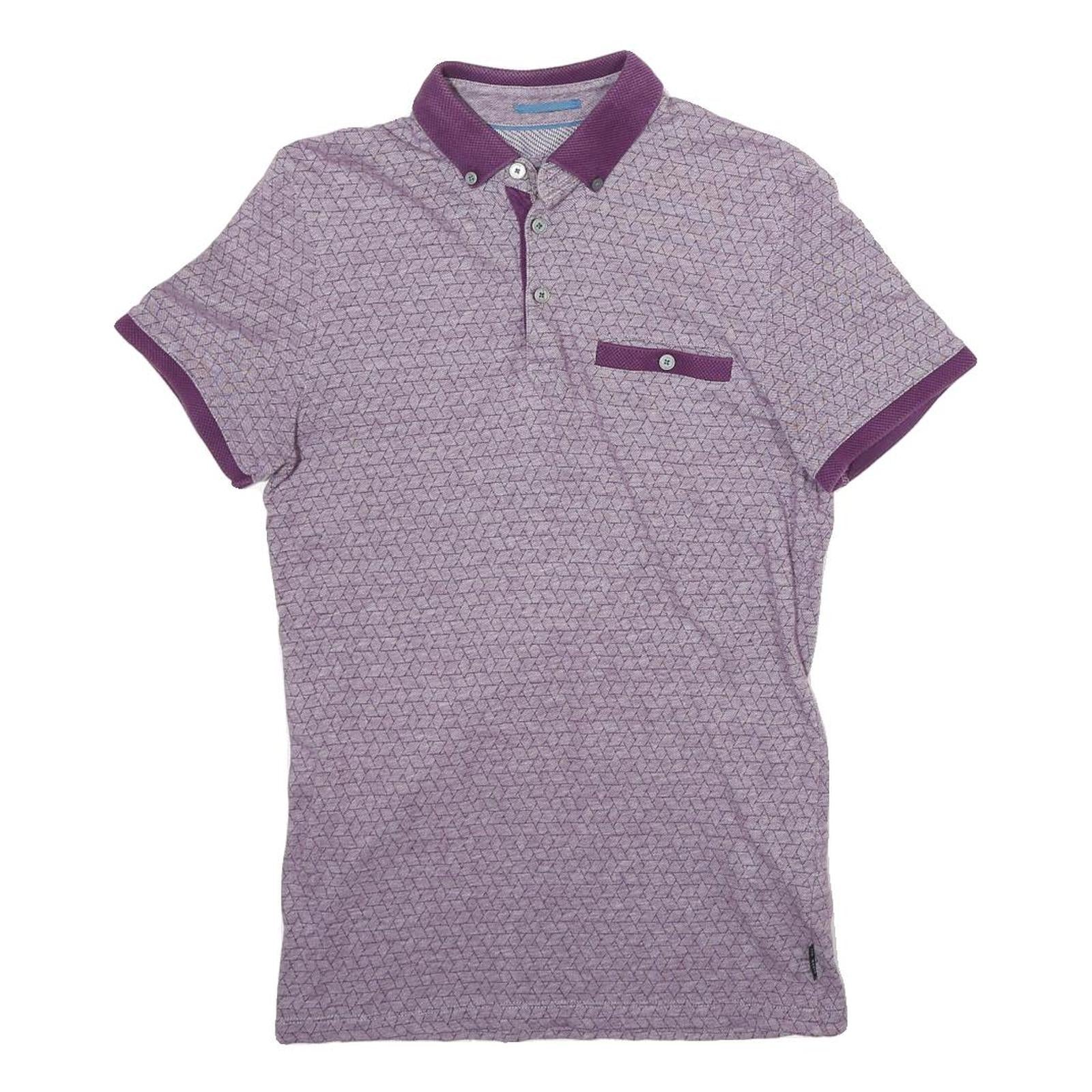 TED BAKER Mens Purple Polo Shirt Short Sleeve Geometric Print S Button Collar Refurbished - N/A refurbished available on Cerqular