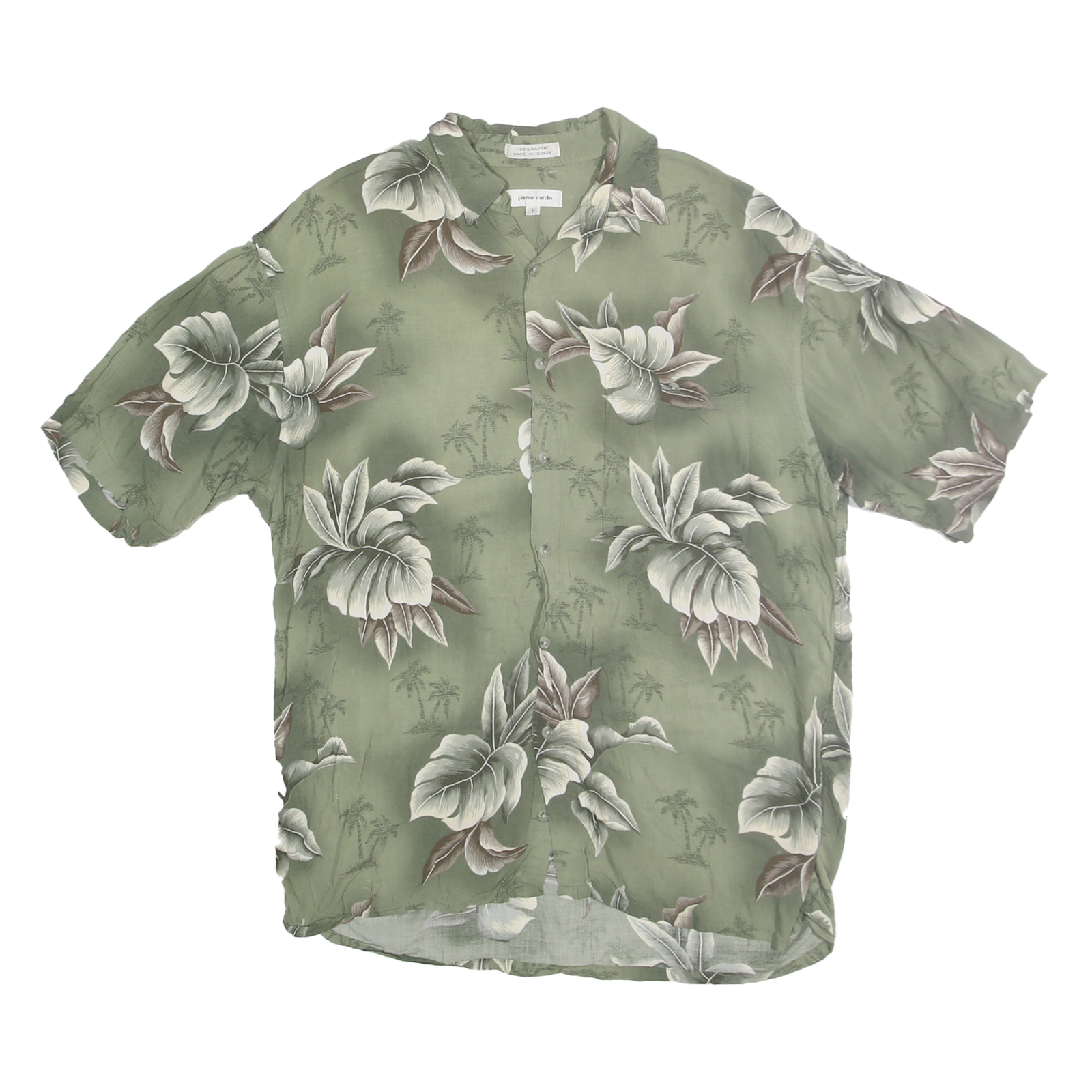PIERRE CARDIN Mens Green Rayon Hawaiian Shirt L Summer Relaxed Fit Tropical Refurbished - N/A refurbished available on Cerqular