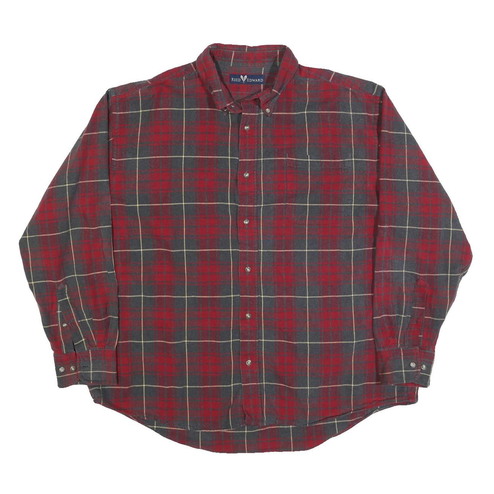 REED EDWARD Mens Red & Grey Check Shirt XL Button-Down Collar Long Sleeve Casual Refurbished - N/A refurbished available on Cerqular