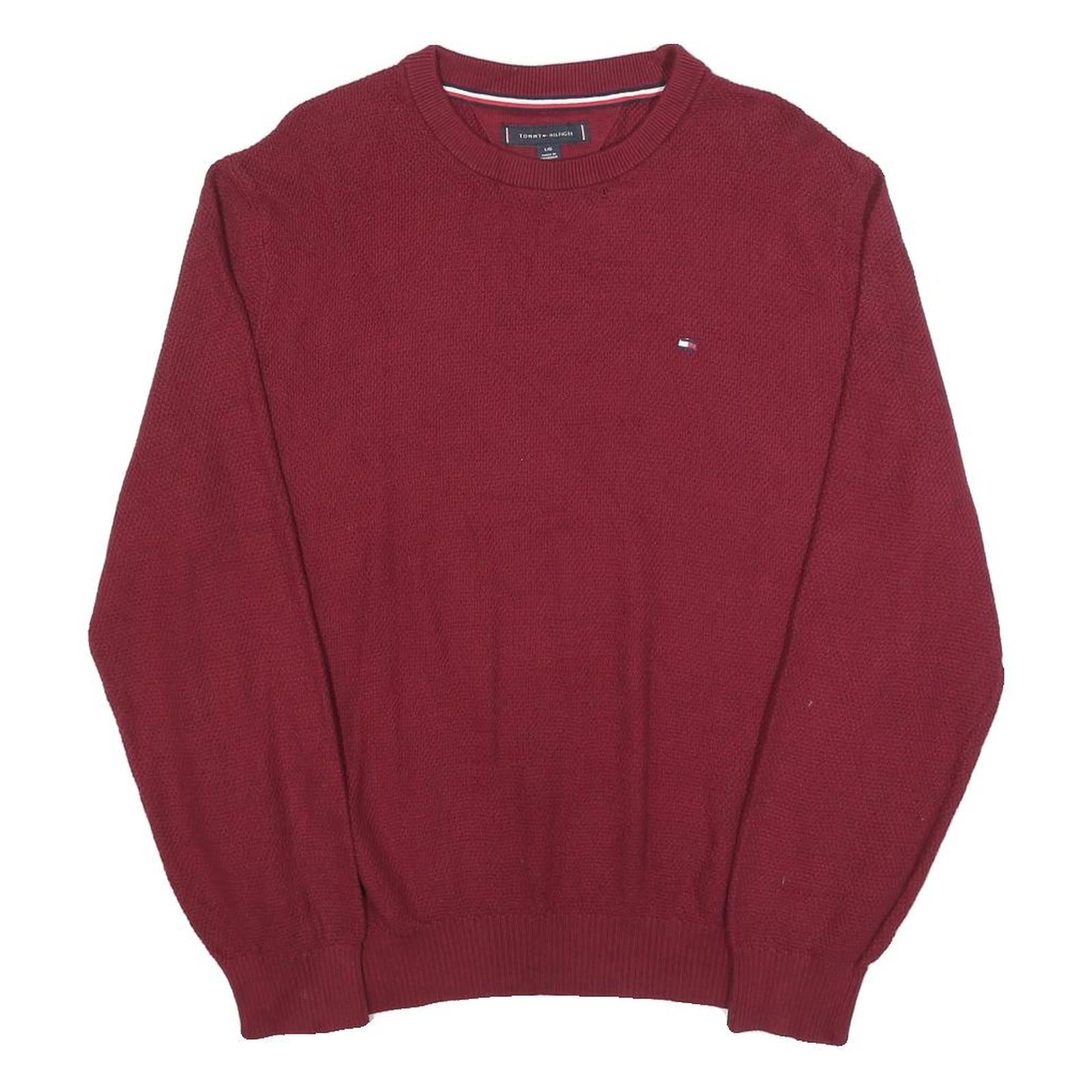 TOMMY HILFIGER Mens Maroon Plain Cotton Blend Regular Fit Crew Neck Jumper L Refurbished - N/A refurbished available on Cerqular