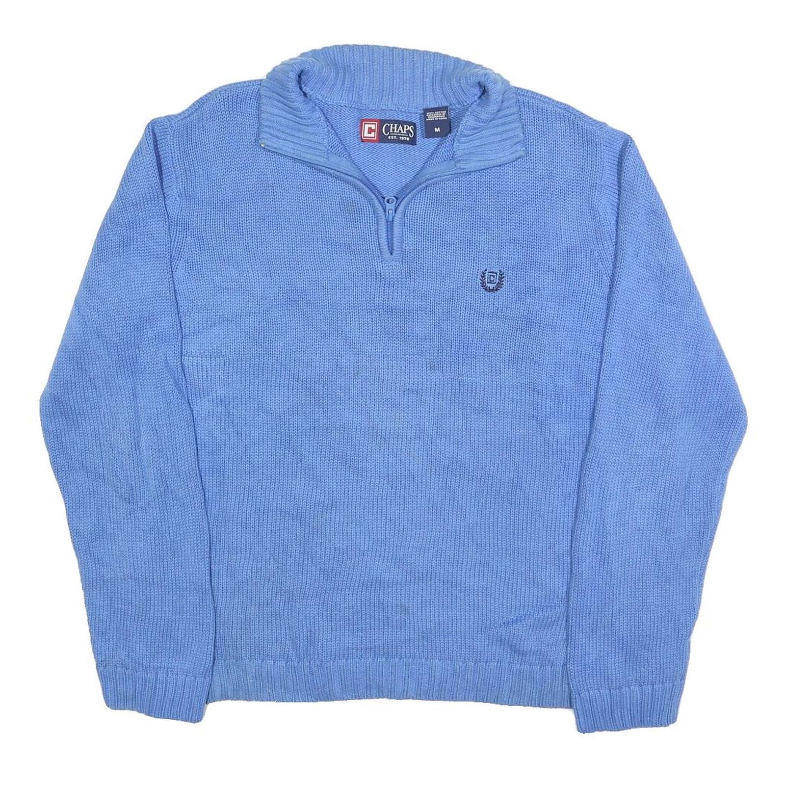 CHAPS Mens Blue Patterned Pullover Jumper V-Neck Basic Knit M Cotton Ribbed Refurbished - N/A refurbished available on Cerqular