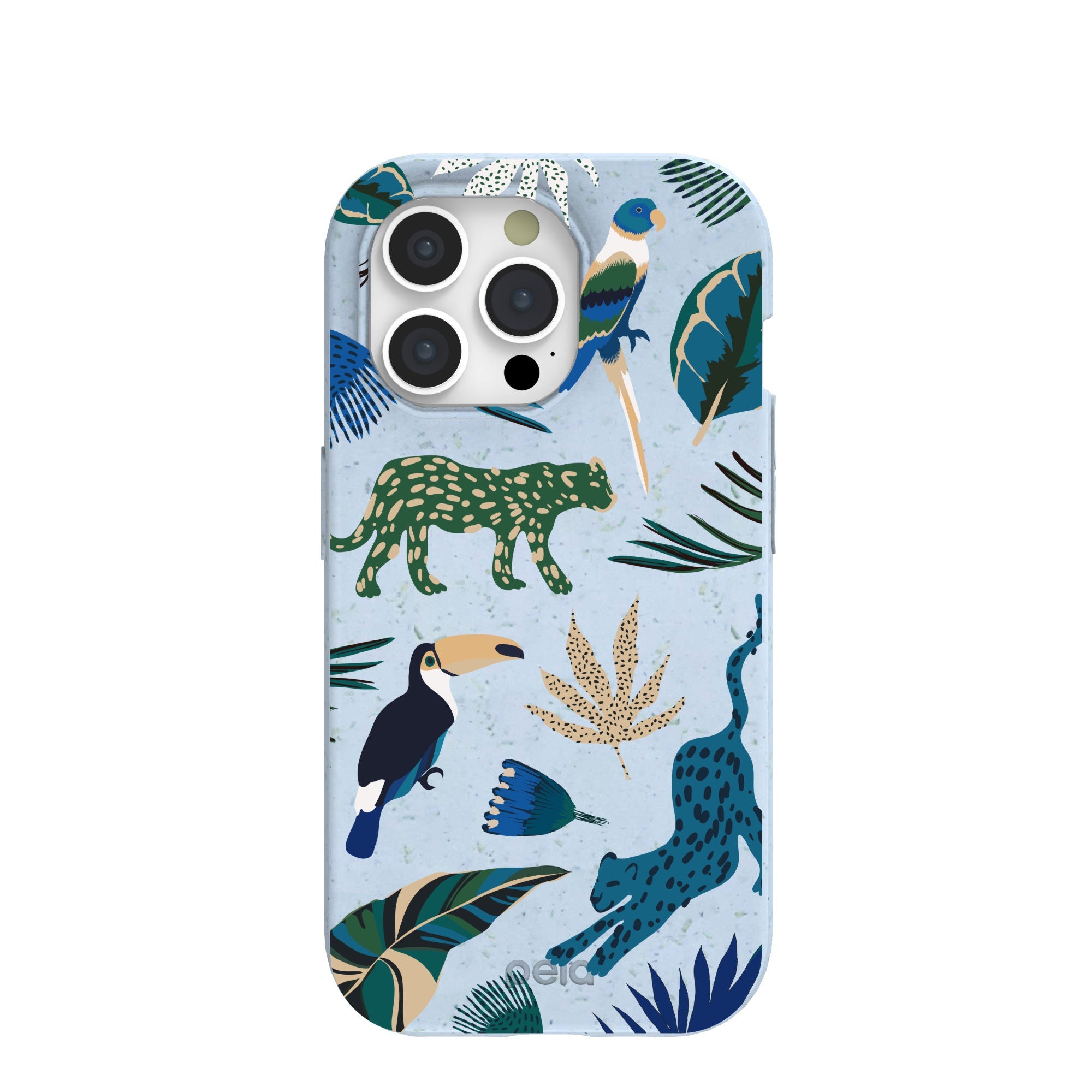 Powder Blue Tropical Rainforest iPhone 15 Pro Case Refurbished - Pela Case refurbished available on Cerqular