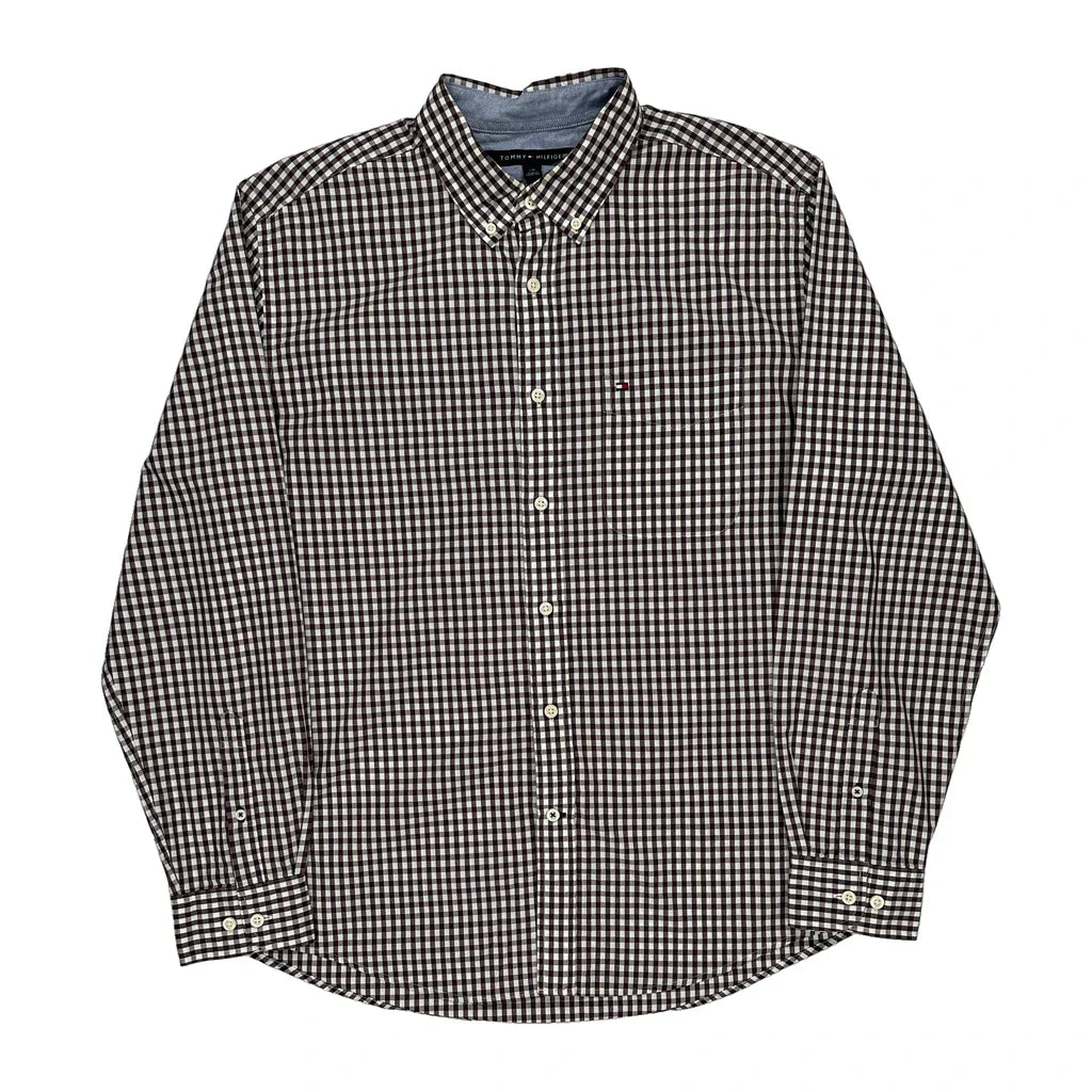 Buy Tommy Hilfiger Checked Shirt - Large Burgundy Cotton Refurbished - $18.41 Tommy Hilfiger Checked Shirt - Large Burgundy Cotton Refurbished - Thrifted (note: this is a term often used to describe second- refurbished available on Cerqular
