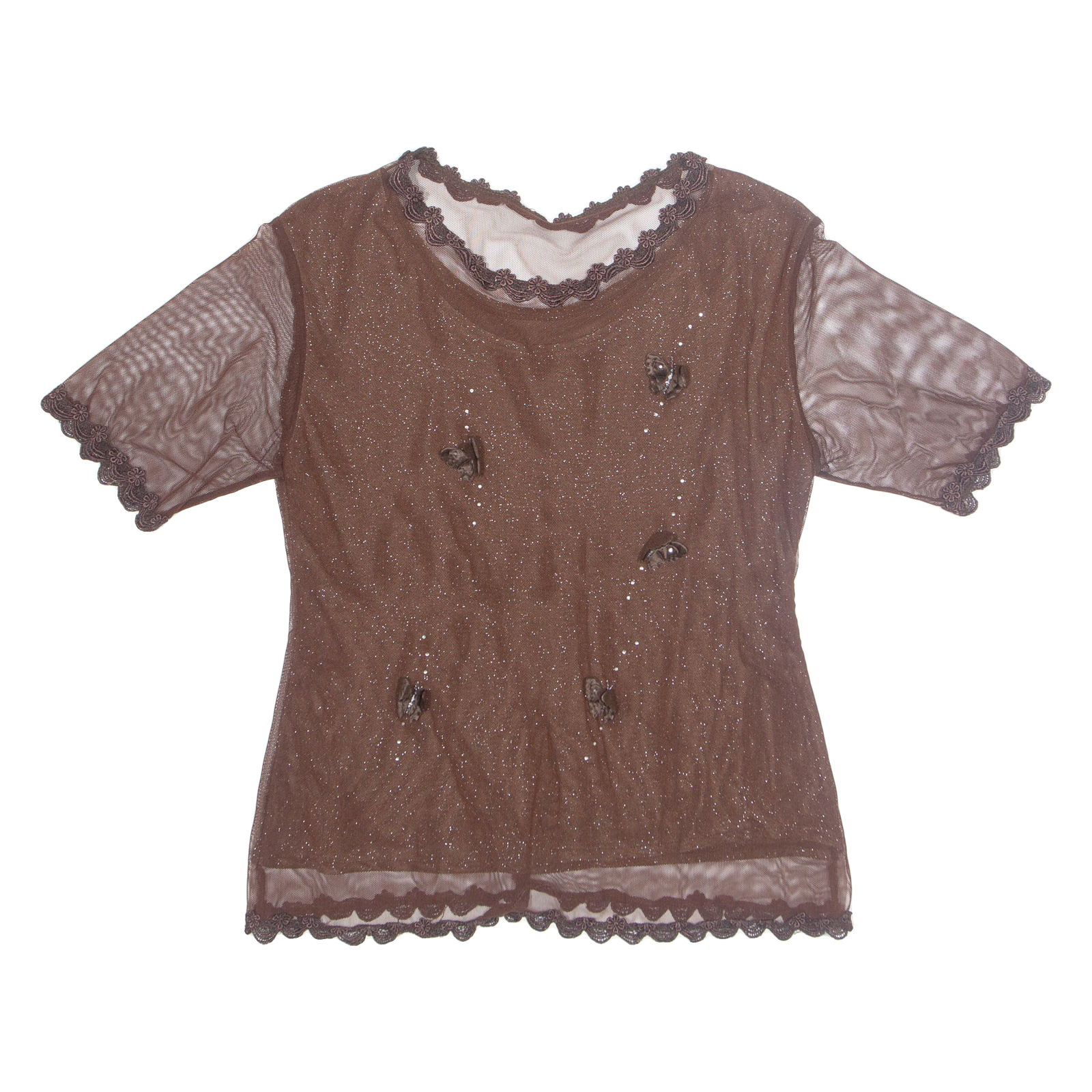 Rhinestone Glitter Butterfly Womens Blouse Brown M Refurbished - N/A refurbished available on Cerqular