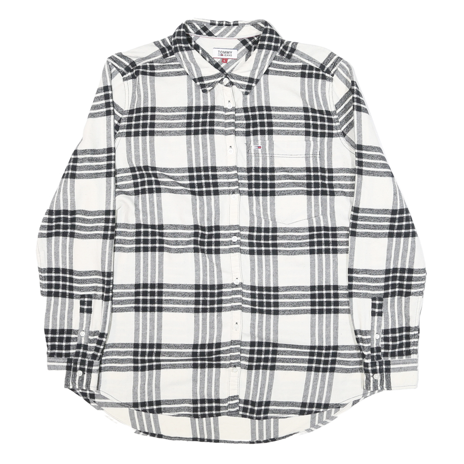 TOMMY HILFIGER Mens White & Black Checked Shirt L Casual Cotton Blend Refurbished - N/A refurbished available on Cerqular