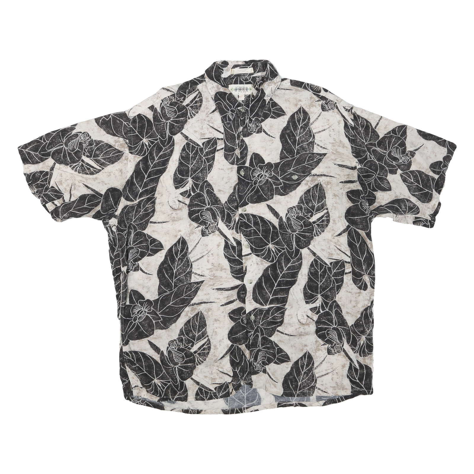 CAMPIA Mens Black & Cream Leaf Print Rayon Shirt XL Casual Summer Short Sleeve Refurbished - N/A refurbished available on Cerqular