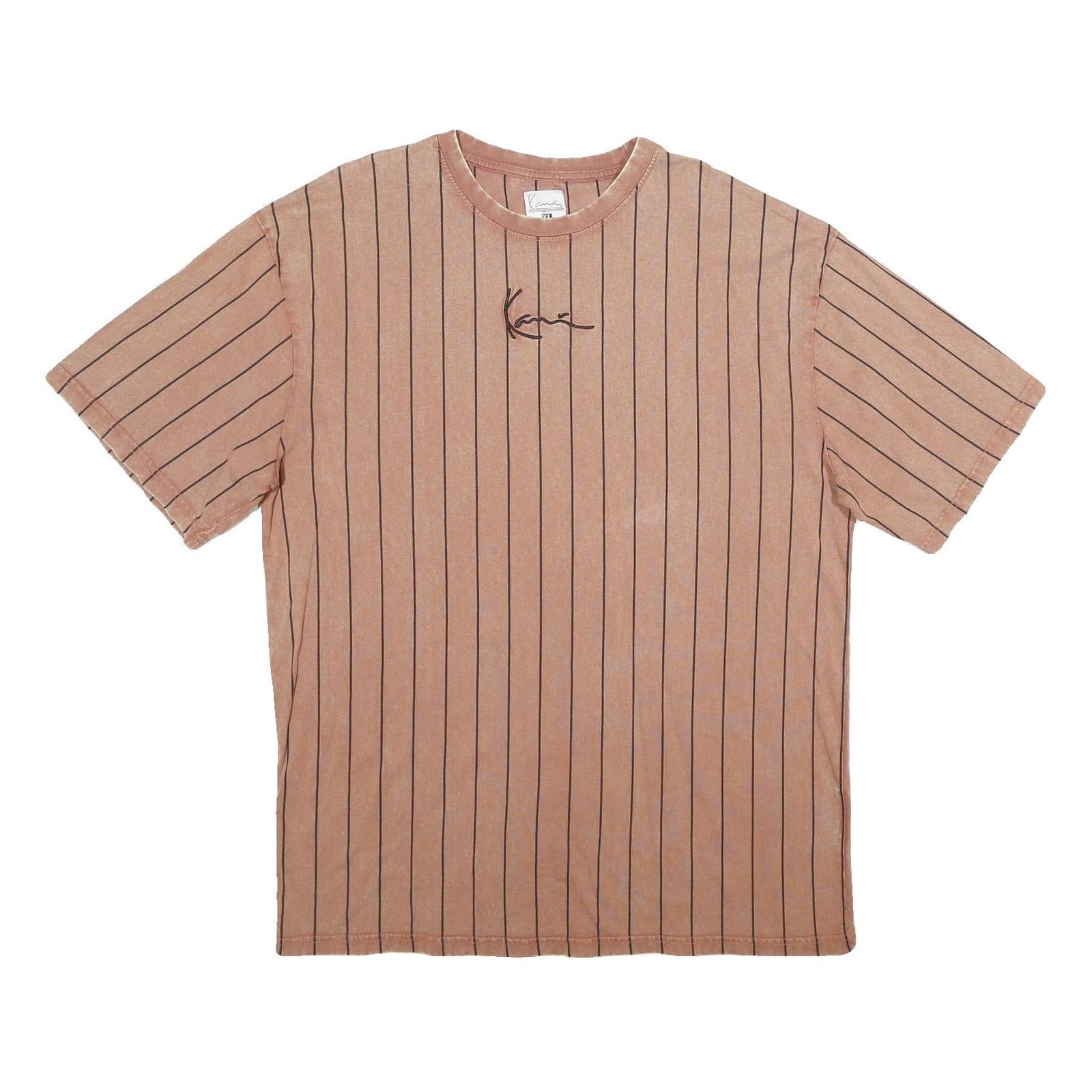 KARL KANI Mens Brown Pinstripe Cotton T-Shirt XL Short Sleeve Crew Neck Casual Refurbished - N/A refurbished available on Cerqular