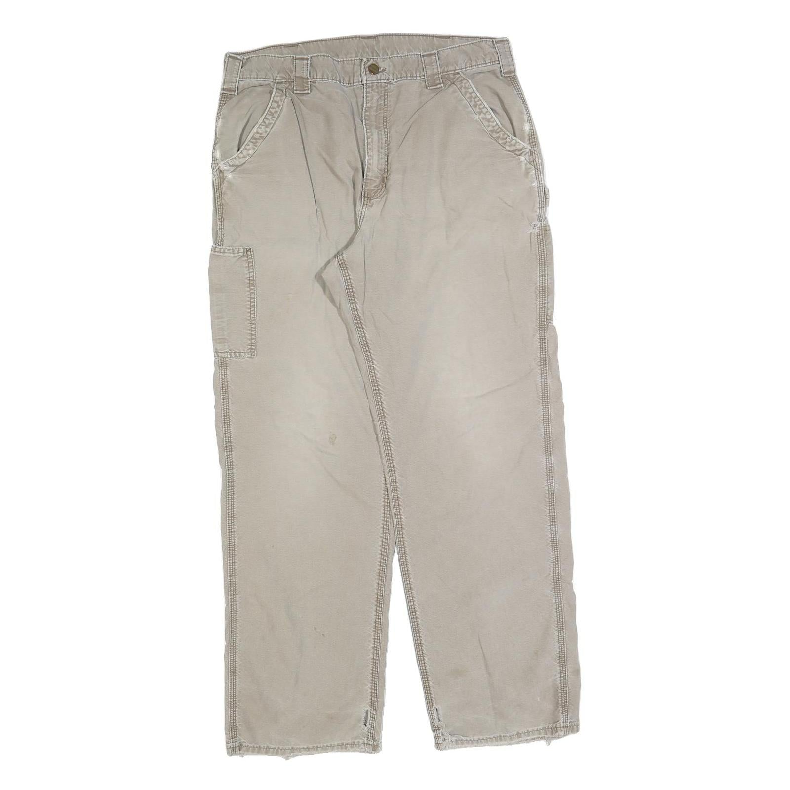 CARHARTT Mens Regular Fit Beige Cotton Blend Zip Trousers W36 L31 Workwear Refurbished - N/A refurbished available on Cerqular