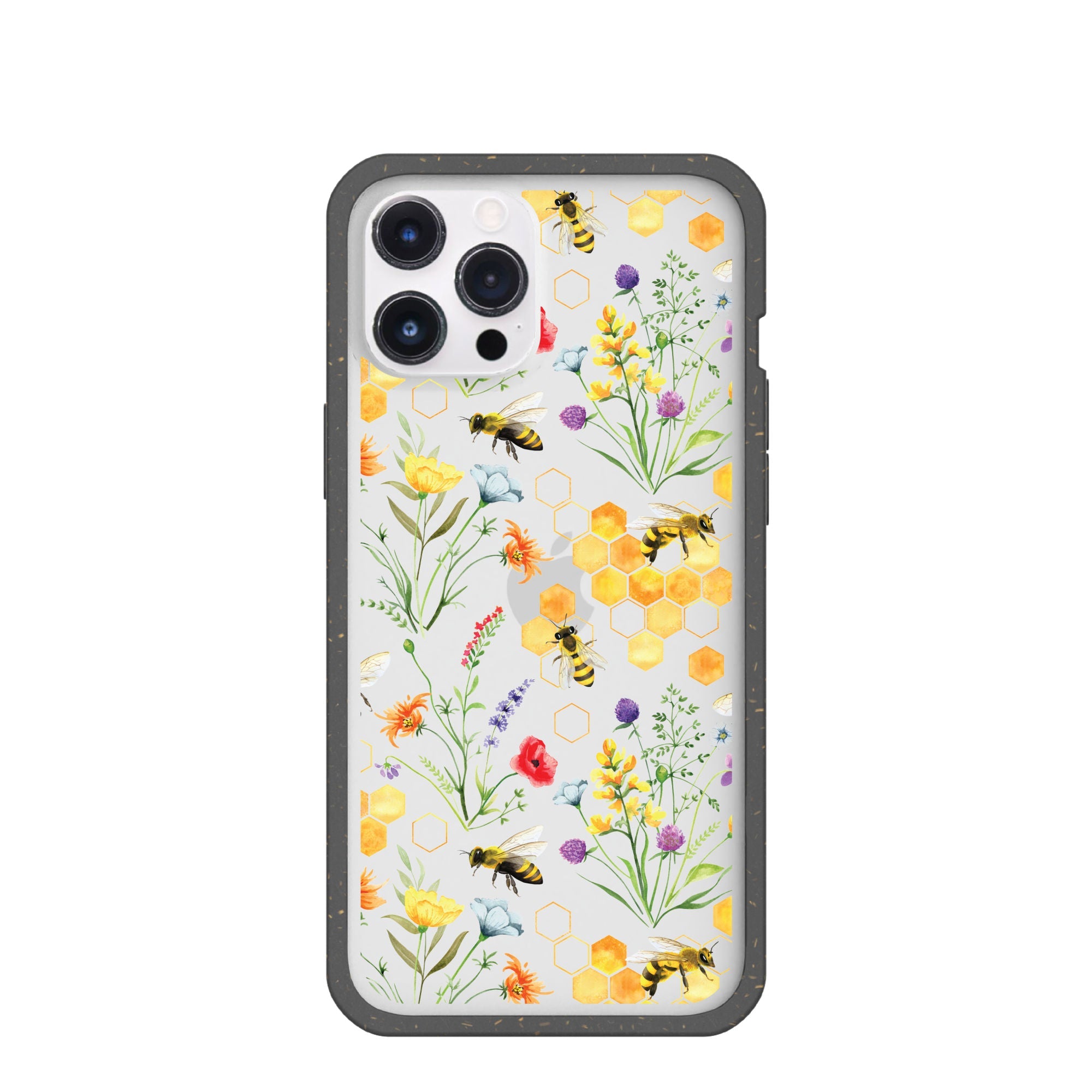 Clear Sweet Bees iPhone 12 Pro Max Case With Black Ridge Refurbished - Pela Case refurbished available on Cerqular