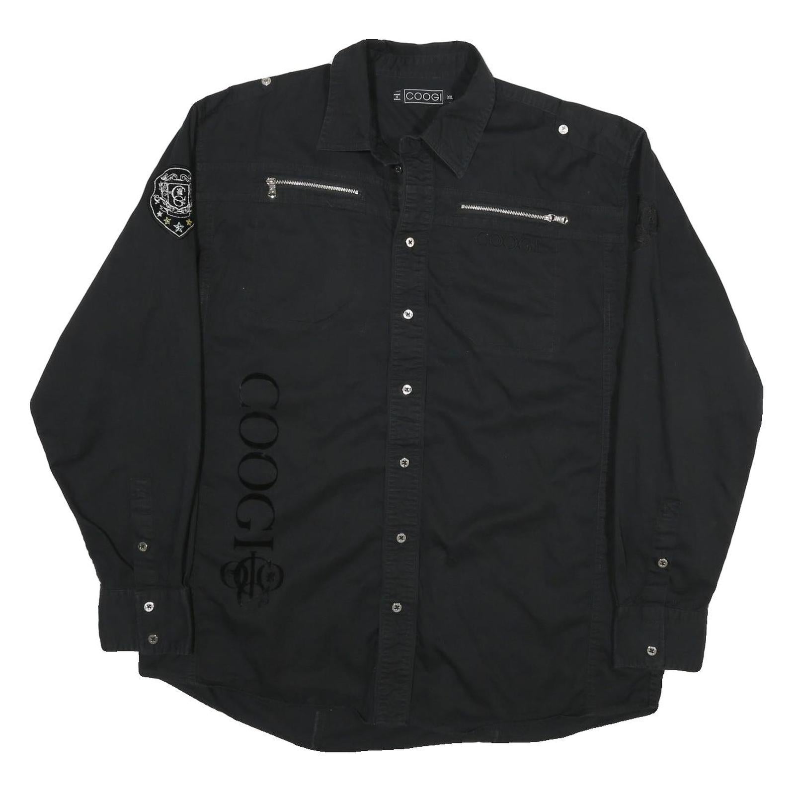 COOGI Mens Black Cotton Blend Shirt 2XL Long Sleeve Button Front Embroidered Refurbished - N/A refurbished available on Cerqular