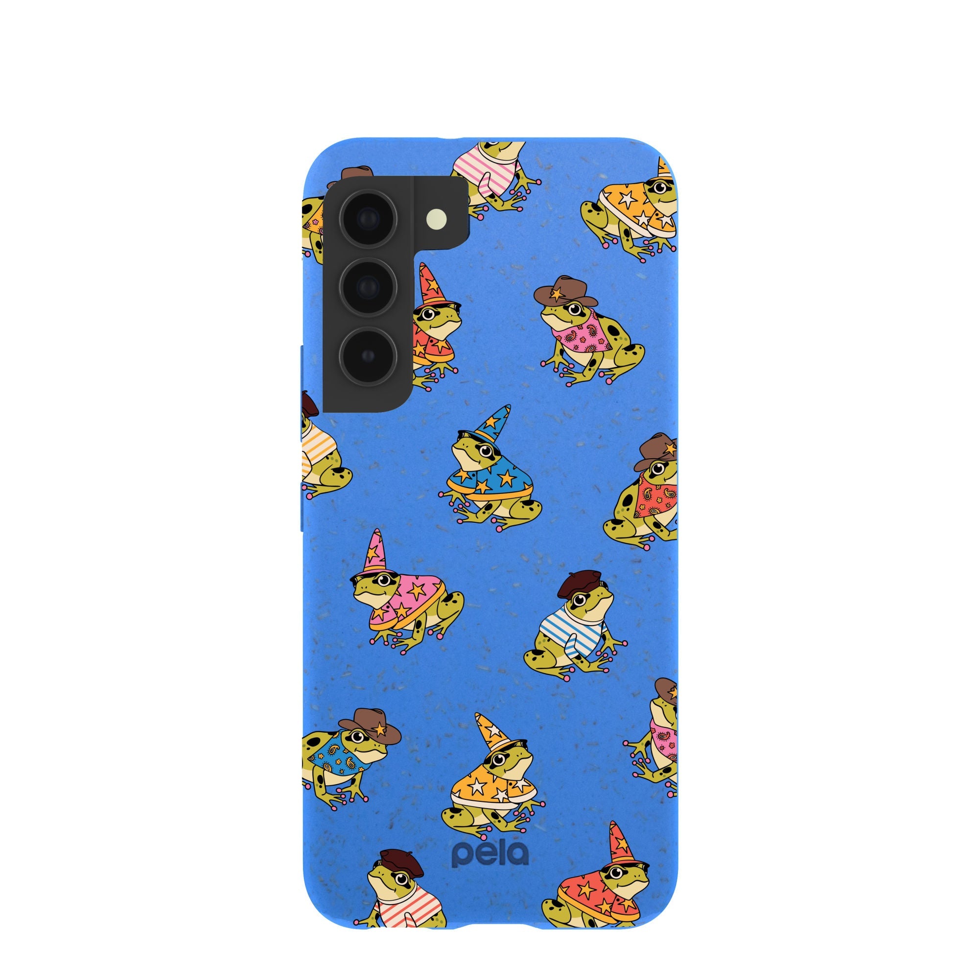Electric Blue Fancy Frogs Samsung Galaxy S22 Case Refurbished - Pela Case refurbished available on Cerqular