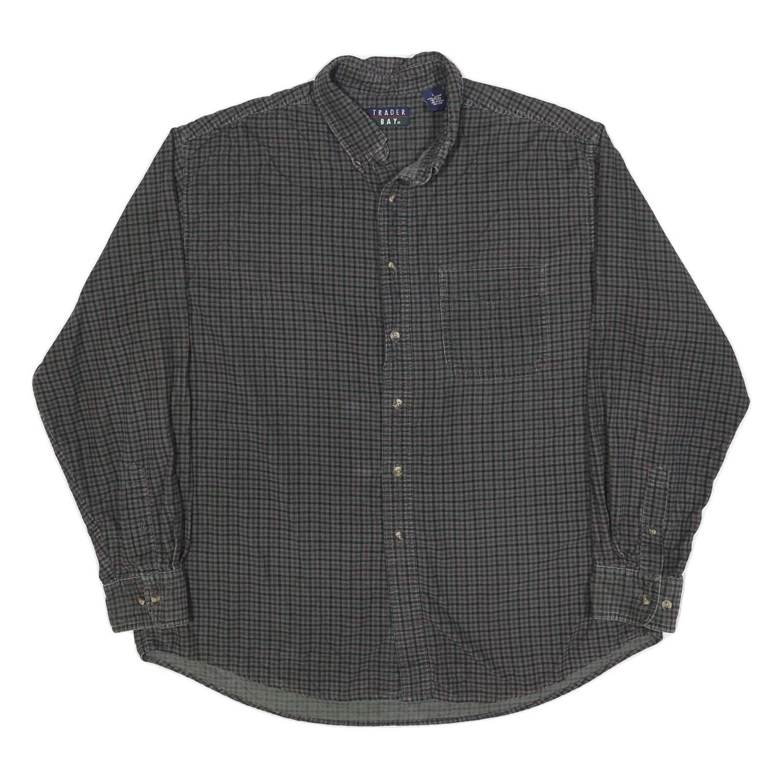 TRADER BAY Mens Grey Check Shirt L Cotton Button Down Long Sleeve Casual Refurbished - N/A refurbished available on Cerqular
