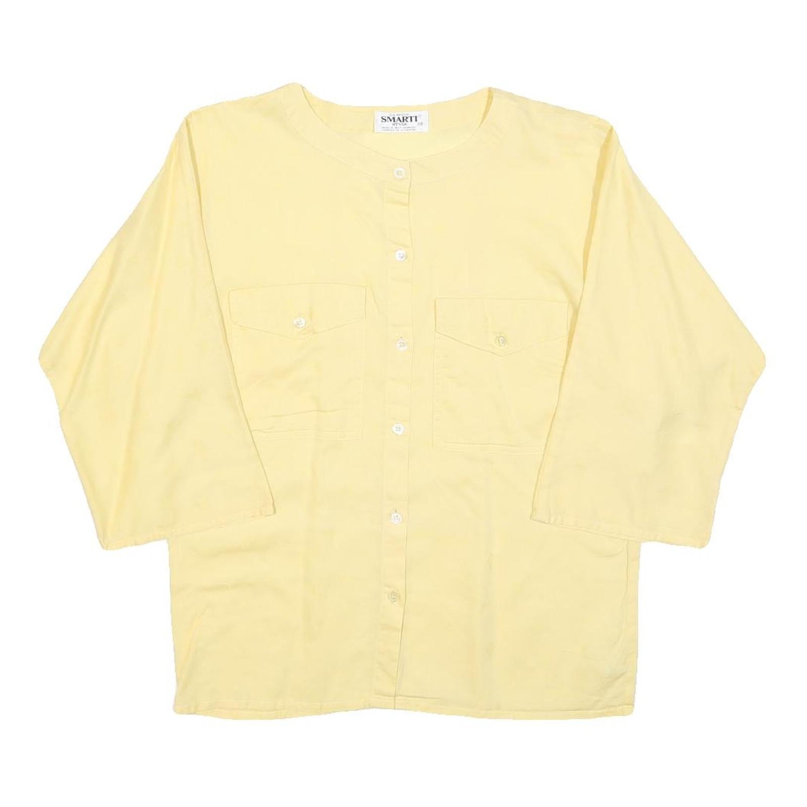 SMARTI Womens Yellow Basic Top 3/4 Sleeve Button Neck S Cotton Comfortable Refurbished - N/A refurbished available on Cerqular