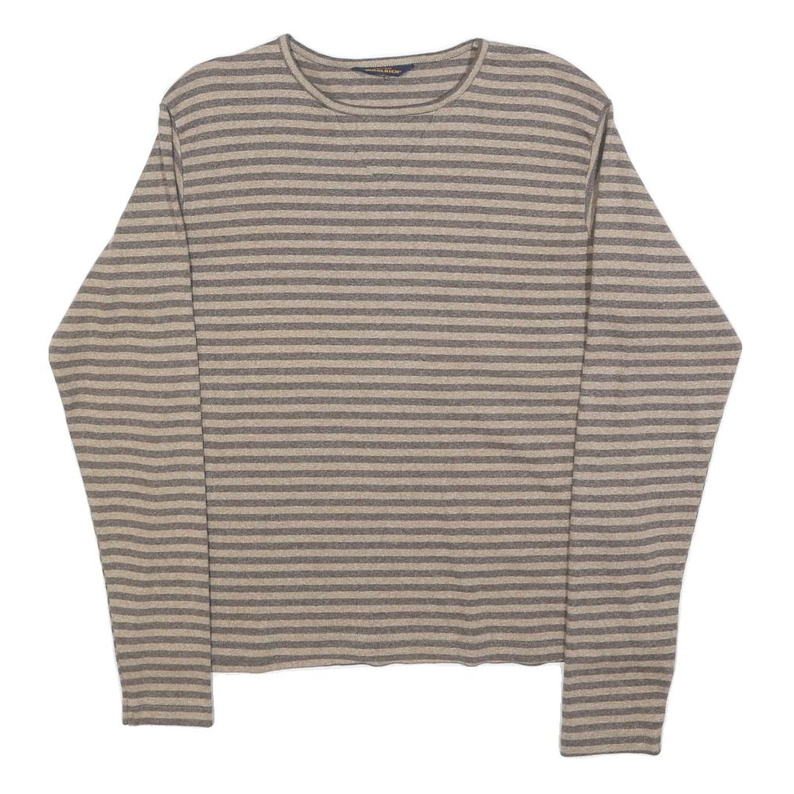 WOOLRICH Womens Beige & Grey Striped Plain Cotton Crew Neck Jumper L Lightweight Refurbished - N/A refurbished available on Cerqular