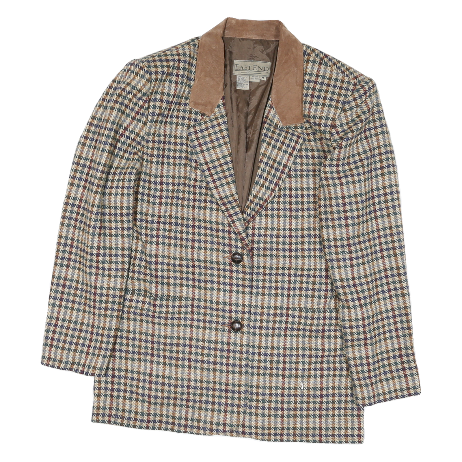 EAST END Womens Beige Brown Check Button Jacket M Polyester Blend Classic Refurbished - N/A refurbished available on Cerqular